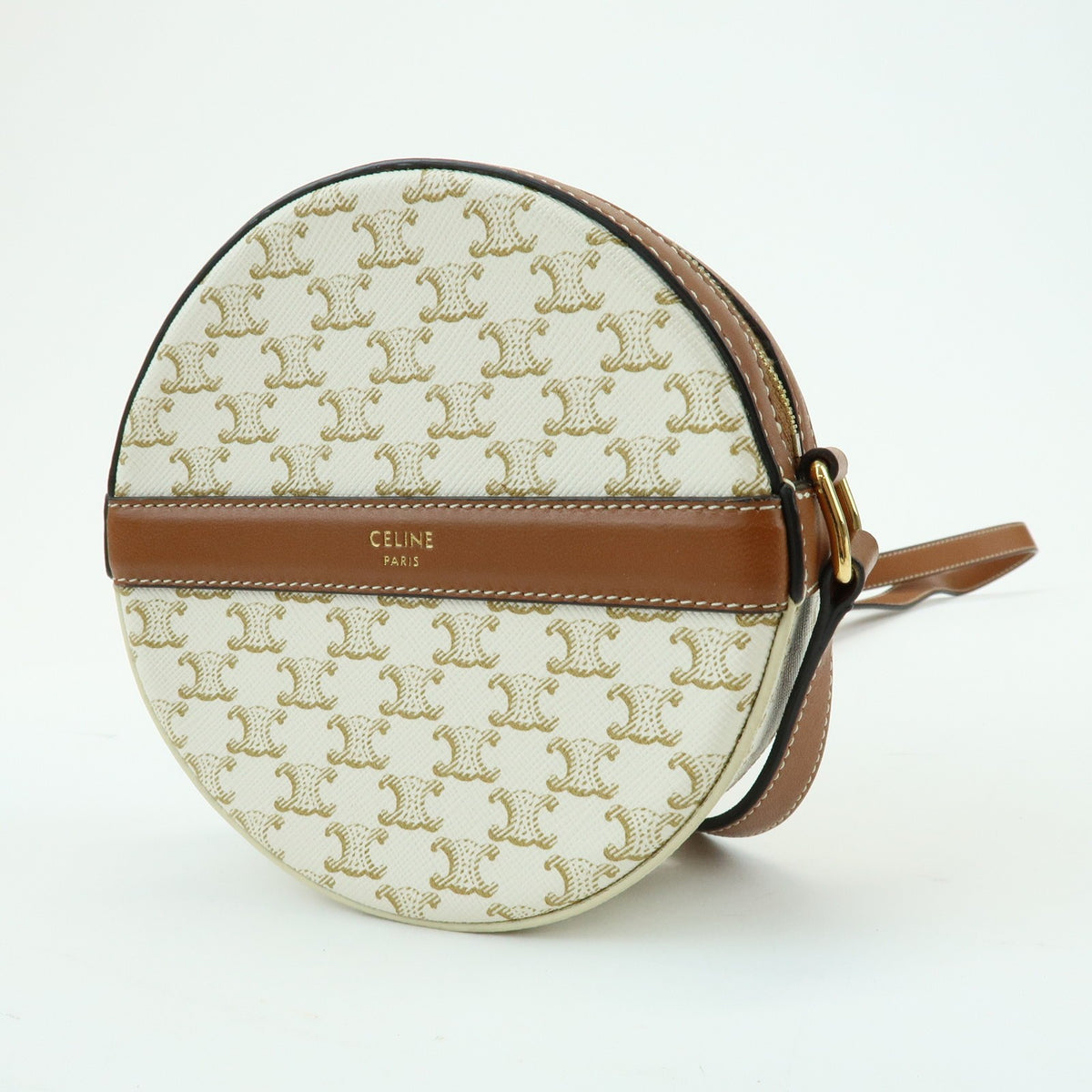 Celine Round Purse On Strap Triomphe Coated Canvas Beige Canvas Crossbody Bag Bag (Pre-Owned)
