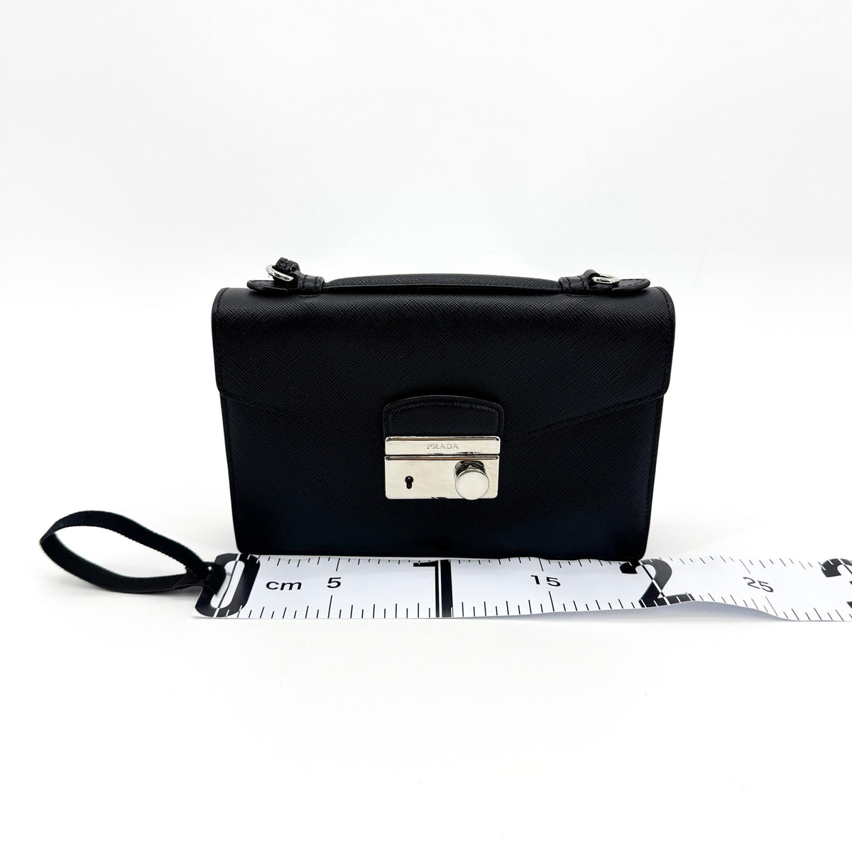 Prada Convertible Sound Vernice Saffiano Leather Black Leather Handbag (Pre-Owned)