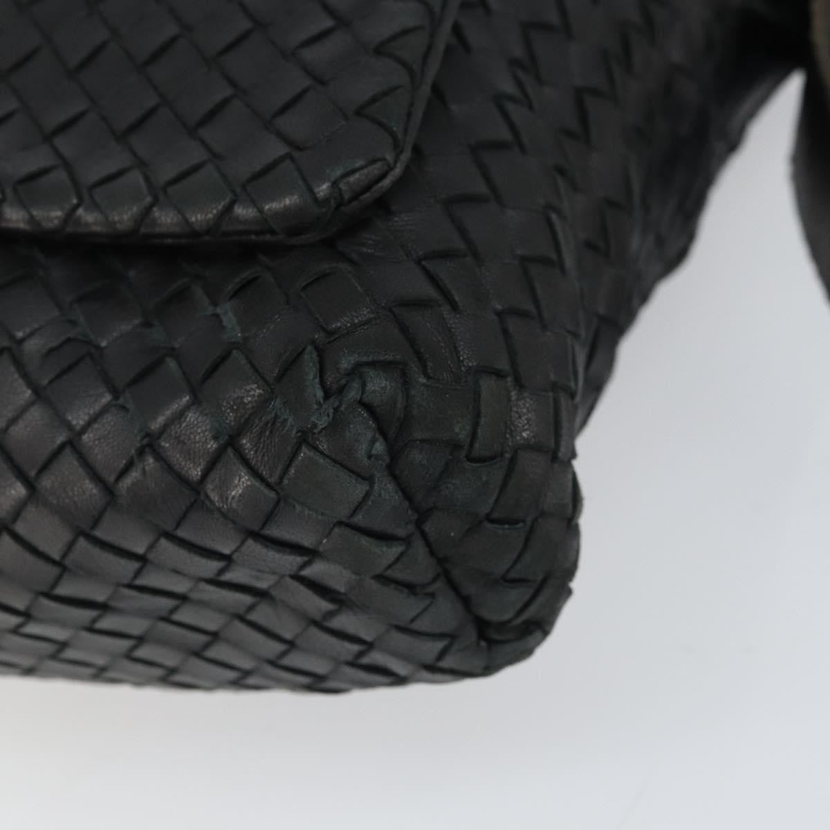 Bottega Veneta Square Flap Messenger Intrecciato Nappa Black Leather Shoulder Bag Bag (Pre-Owned)