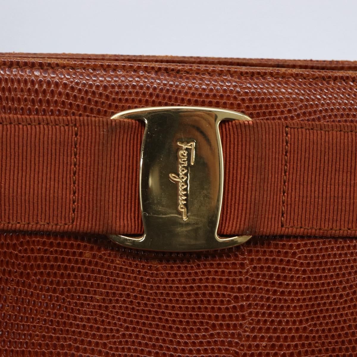 Salvatore Ferragamo Vintage Vara Bow Tote Lizard Embossed Leather Brown Leather Tote Bag Bag (Pre-Owned)