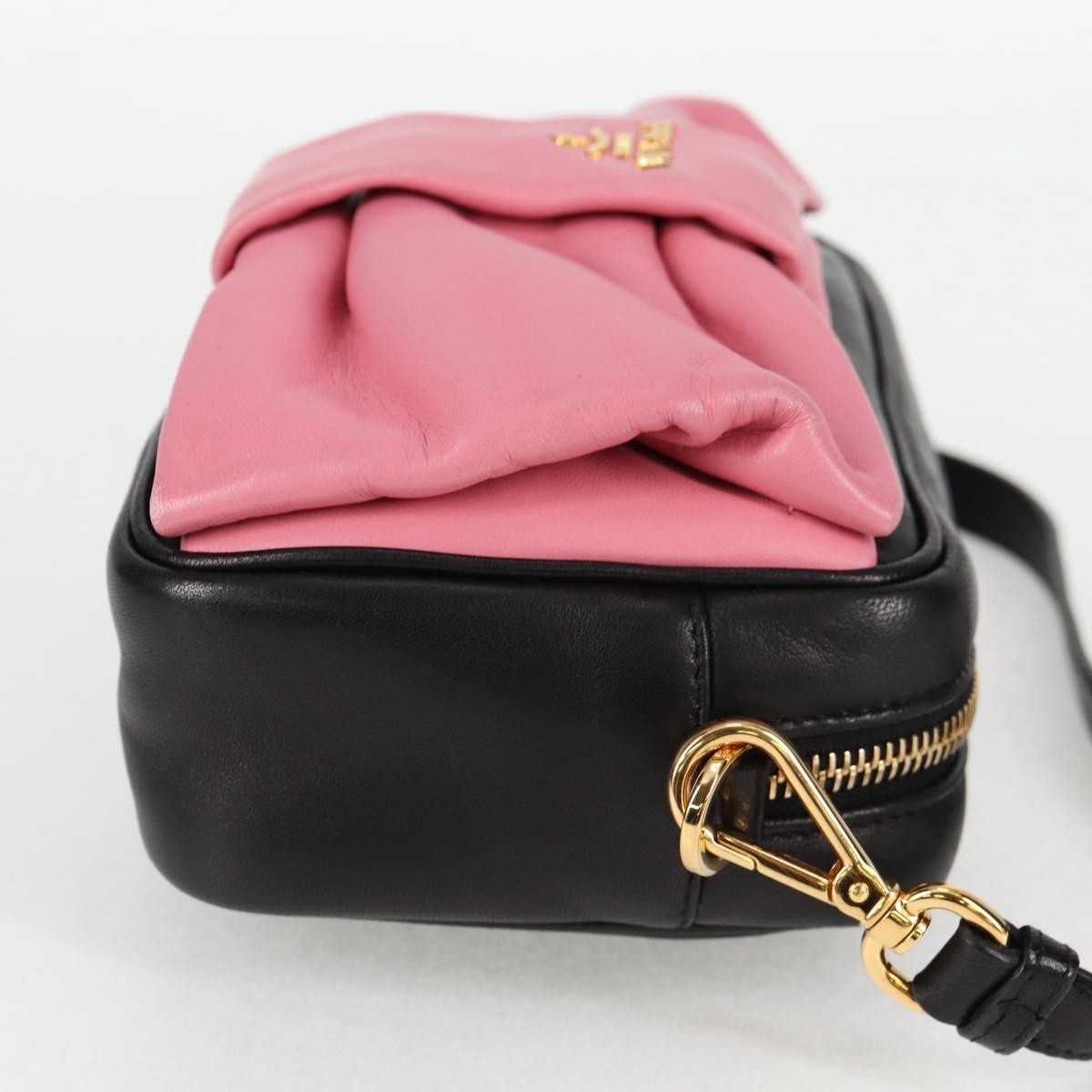 Prada Bow Camera Nappa Leather Black Leather Shoulder Bag Bag (Pre-Owned)