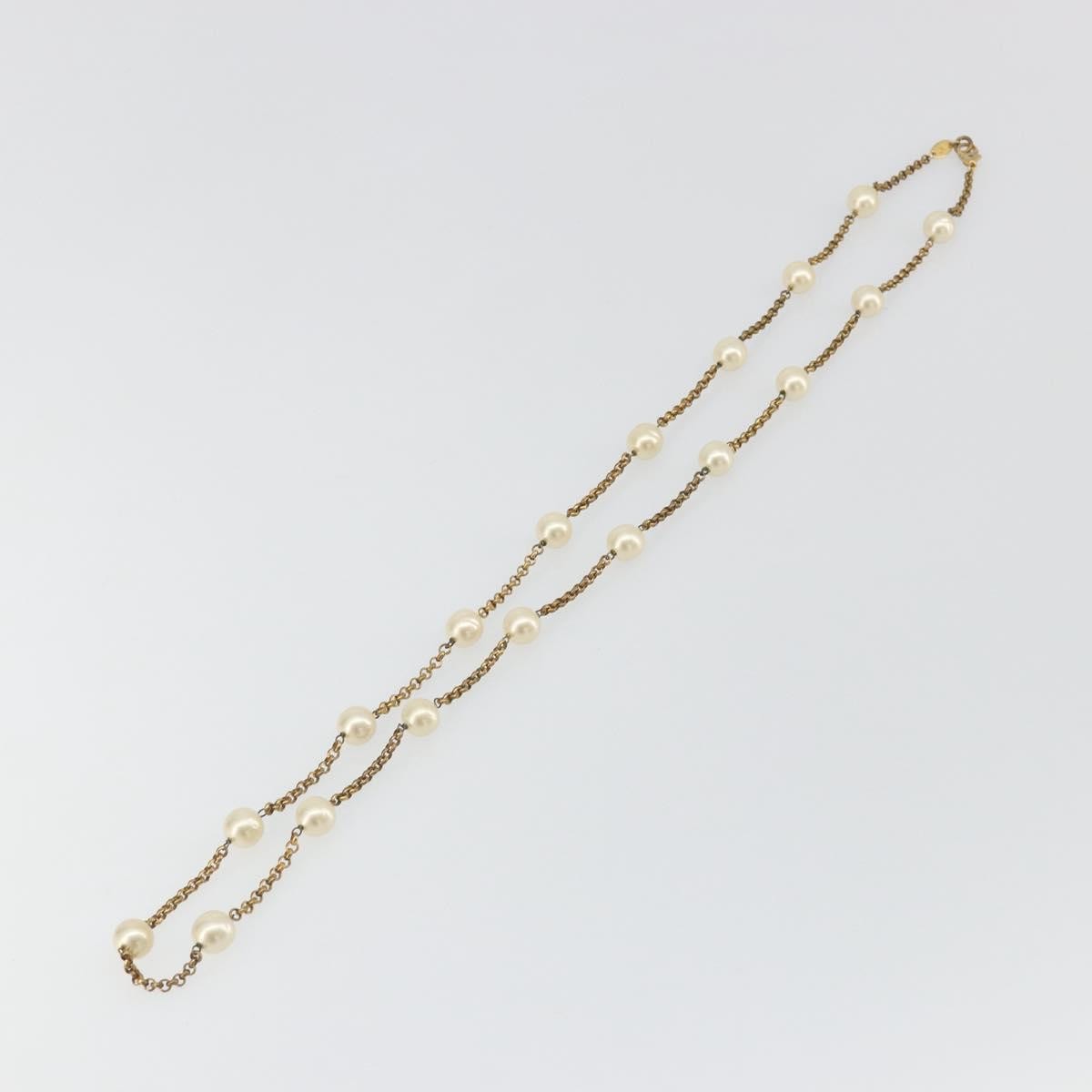 Chanel Pearl Station Metal And Faux Pearl Gold Metal Necklace Jewelry (Pre-Owned)