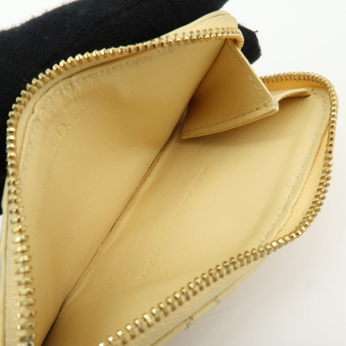Christian Dior Lady Dior Card Holder Cannage Quilt Patent Yellow Leather Card Holders Accessory (Pre-Owned)