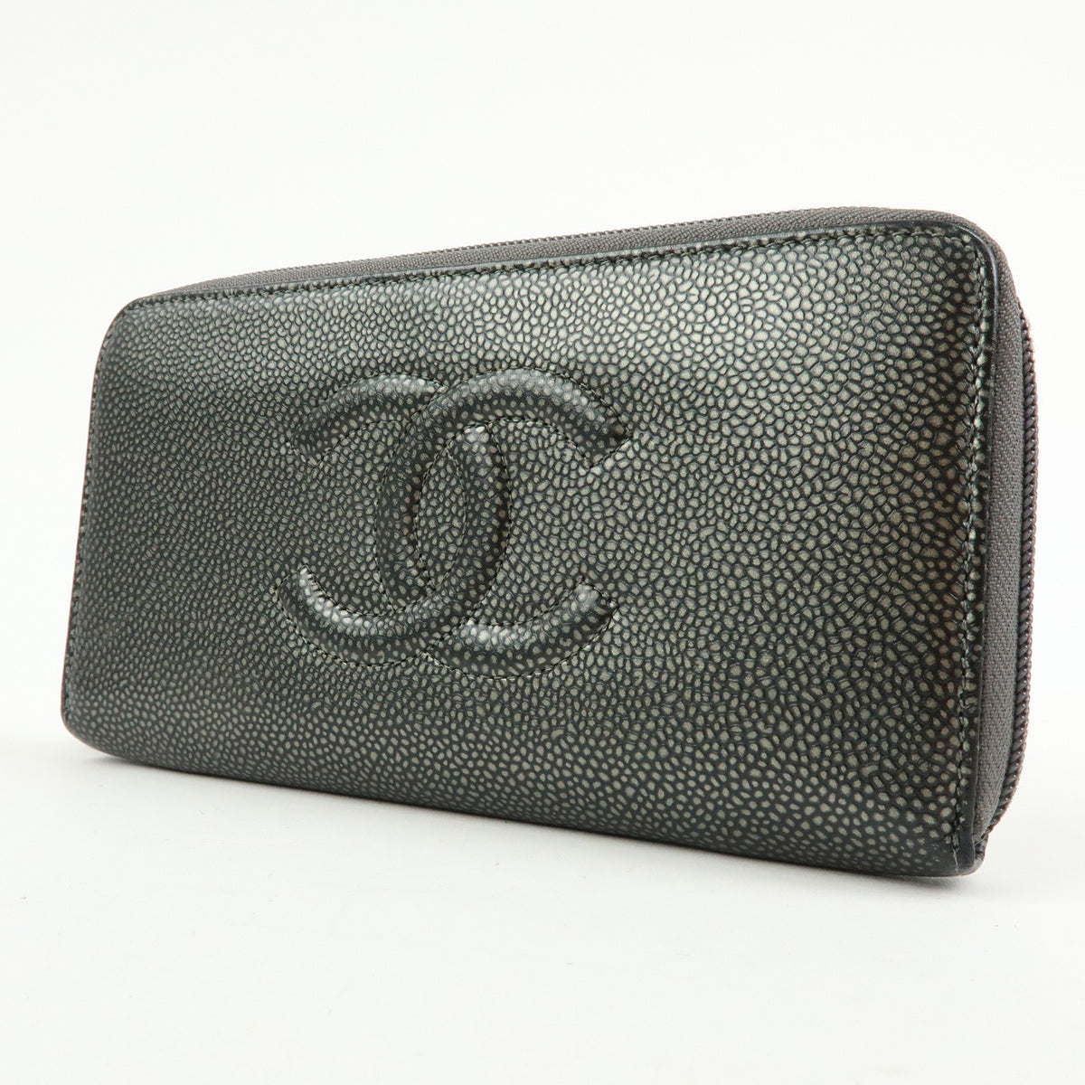 Chanel Vintage Timeless Zip Leather Metallic Crocodile_Skin Wallets Accessory (Pre-Owned)