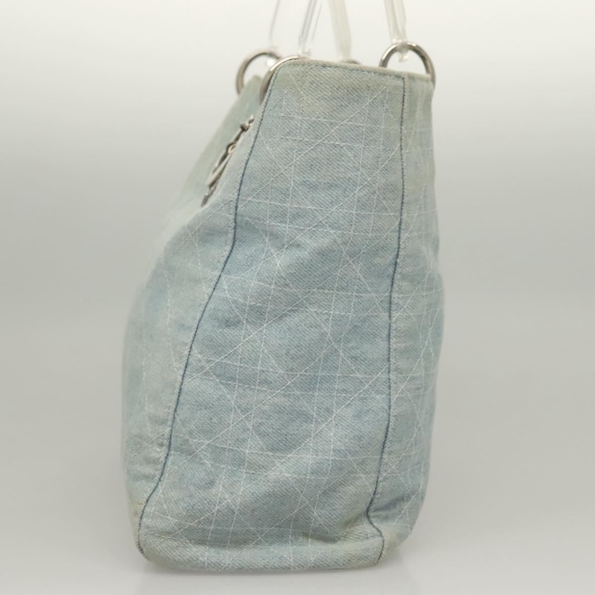 Christian Dior Vintage Lady Dior Cannage Quilt Denim Blue Canvas Tote Bag Bag (Pre-Owned)