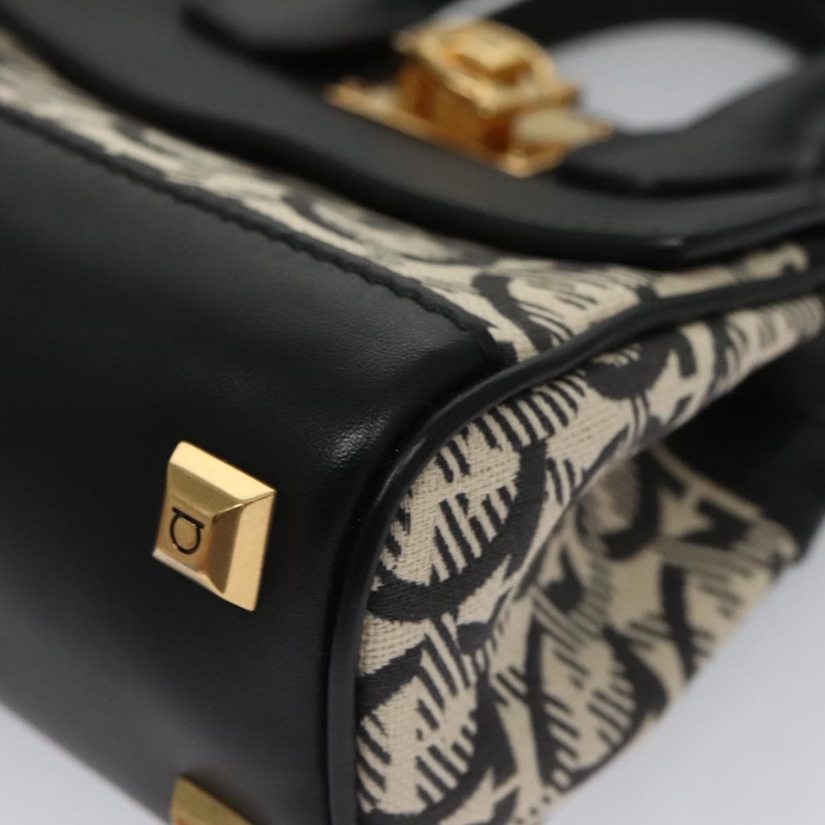Salvatore Ferragamo Studio Satchel Gancini Jacquard And Leather Black Canvas Handbag (Pre-Owned)