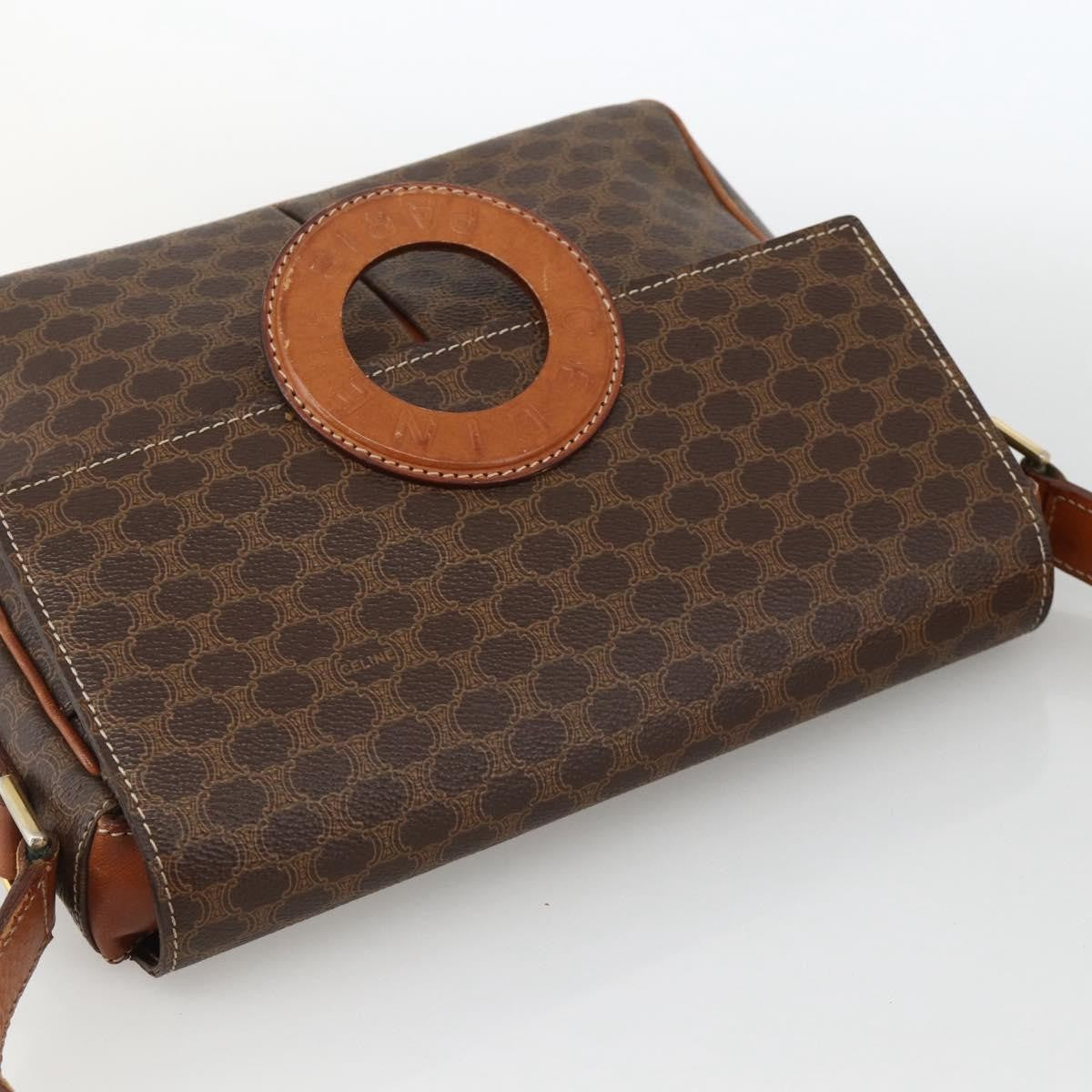 Celine Vintage Macadam Circle Logo Canvas And Leather Brown Canvas Shoulder Bag Bag (Pre-Owned)