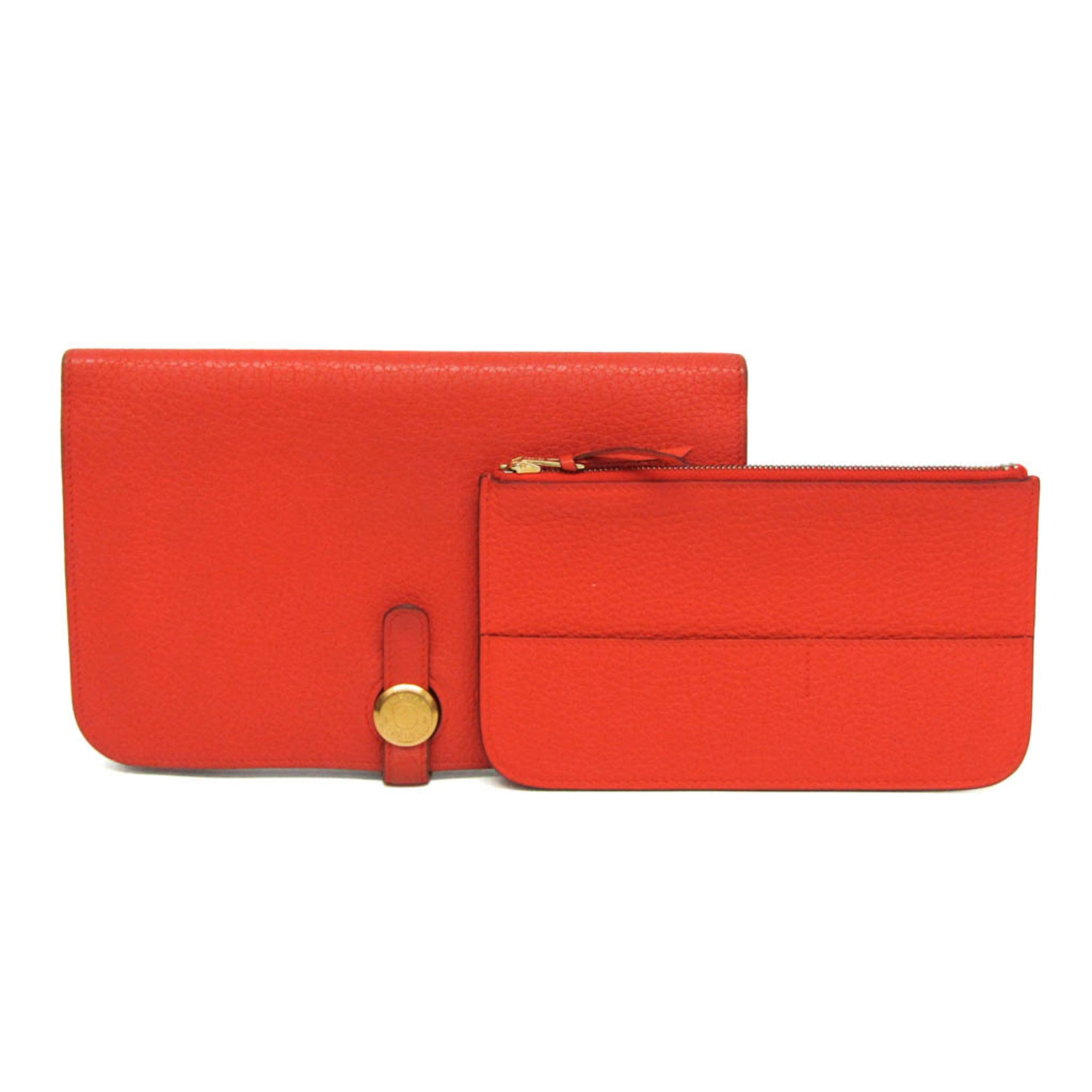 Hermes Dogon Duo Combined Leather Red Leather Wallets Accessory (Pre-Owned)