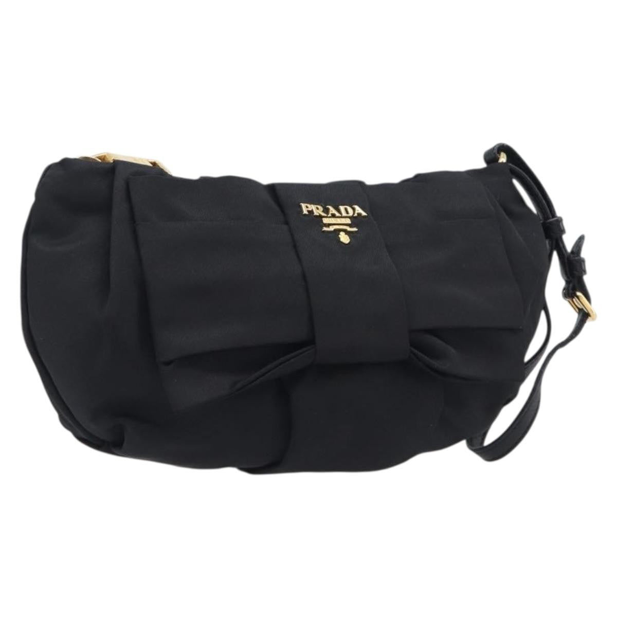 Prada Bow Wristlet Tessuto Black Nylon Clutche & Pouche Bag (Pre-Owned)
