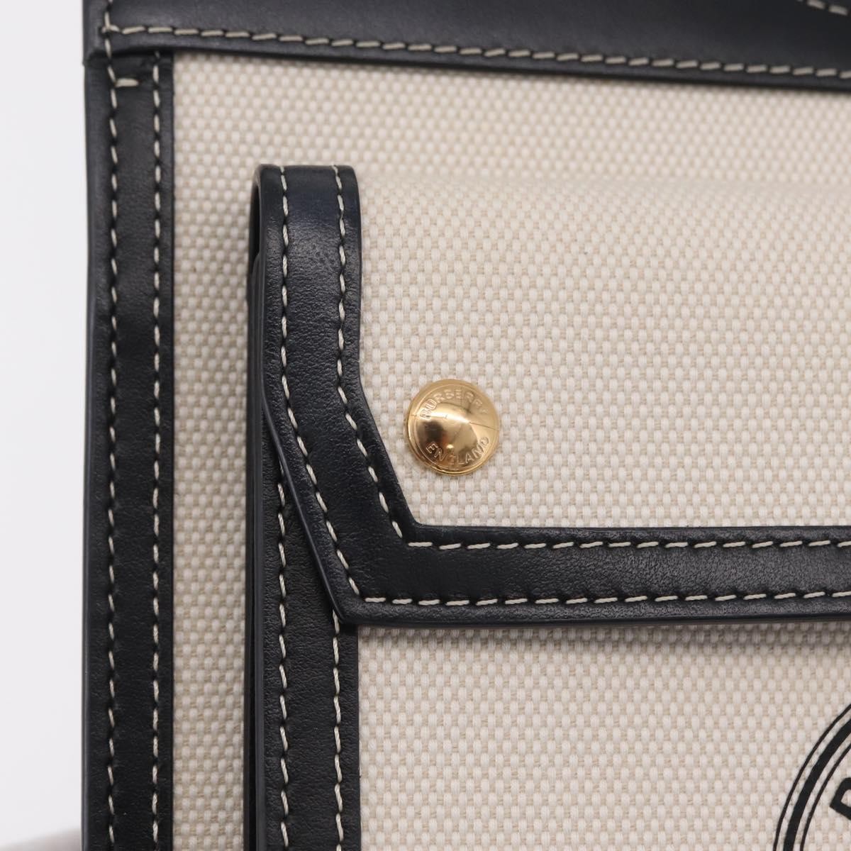 Burberry Logo Pocket Canvas With Leather White Canvas Tote Bag Bag (Pre-Owned)