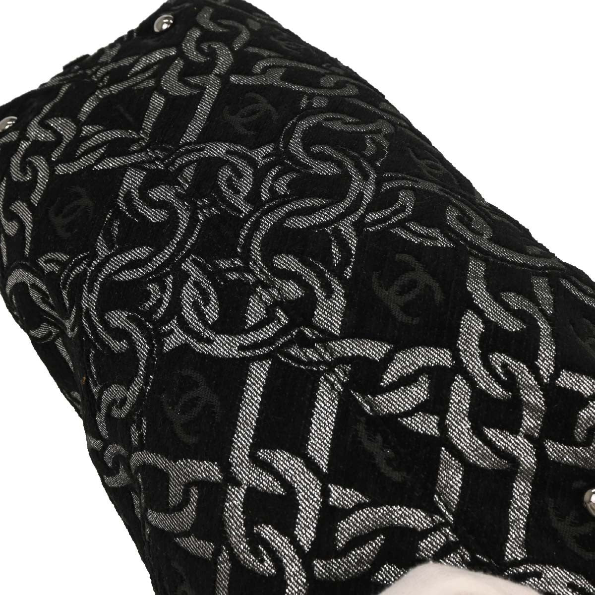Chanel Vintage Zip Bowler Printed Jacquard Black Cotton Shoulder Bag Bag (Pre-Owned)