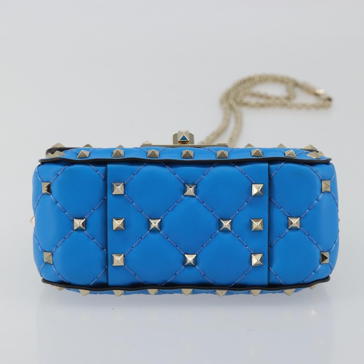 Valentino Garavani Rockstud Spike Flap Quilted Leather Blue Leather Shoulder Bag Bag (Pre-Owned)