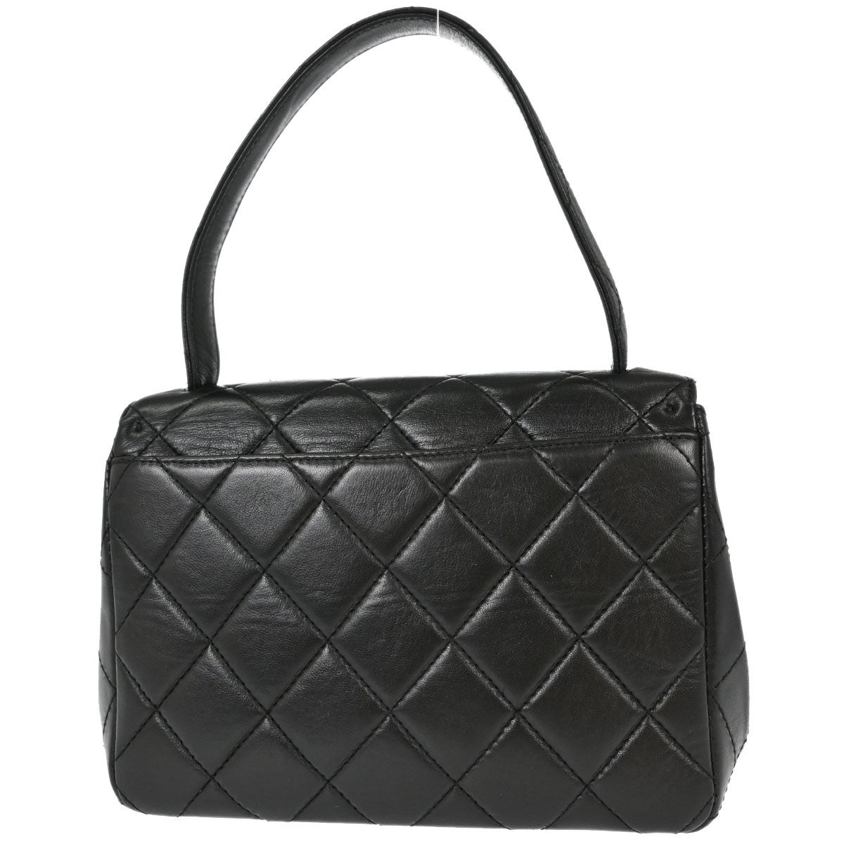Chanel Vintage Classic Top Handle Flap Quilted Lambskin Black Leather Handbag (Pre-Owned)