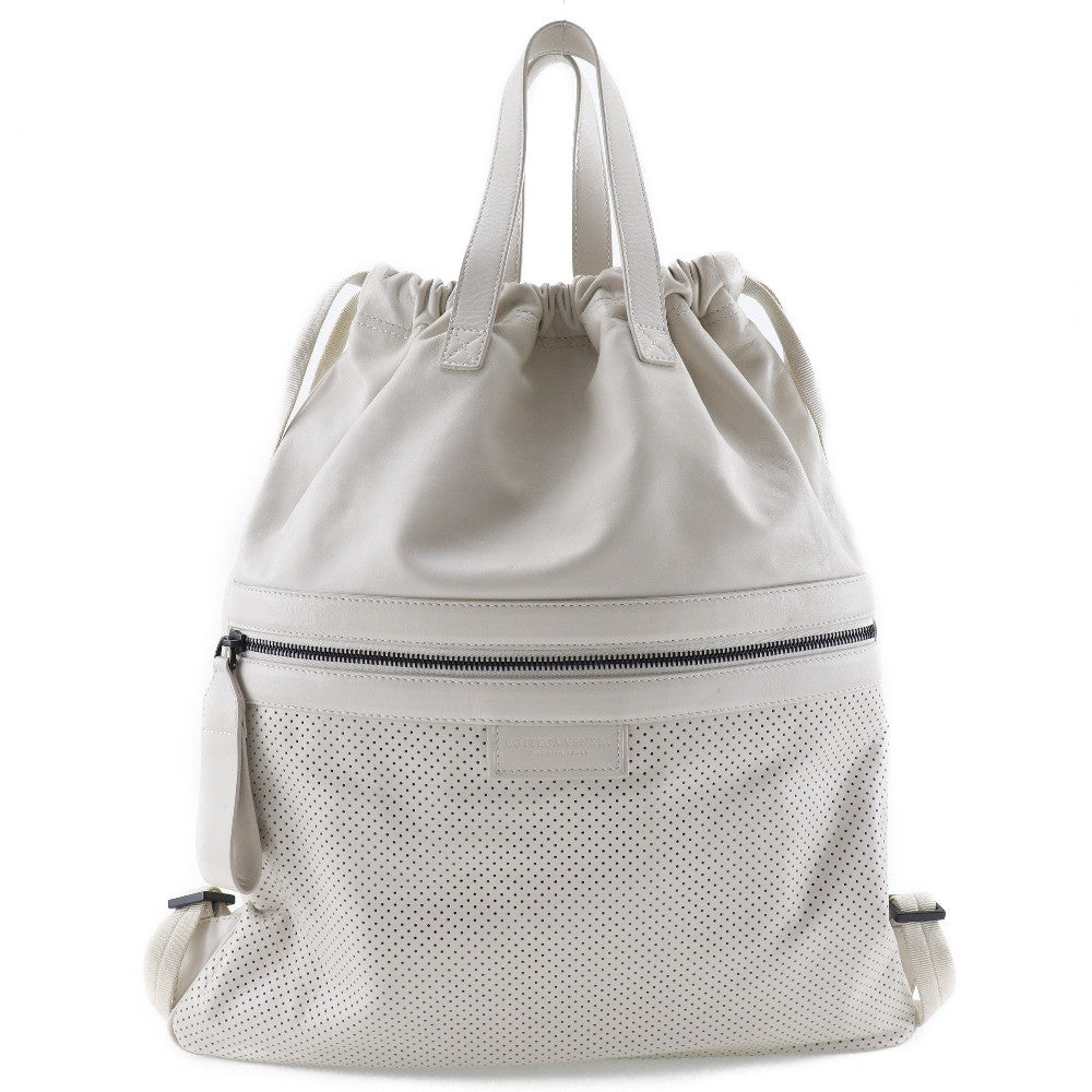 Bottega Veneta Drawstring Perforated Leather Beige Calfskin Backpack Bag (Pre-Owned)