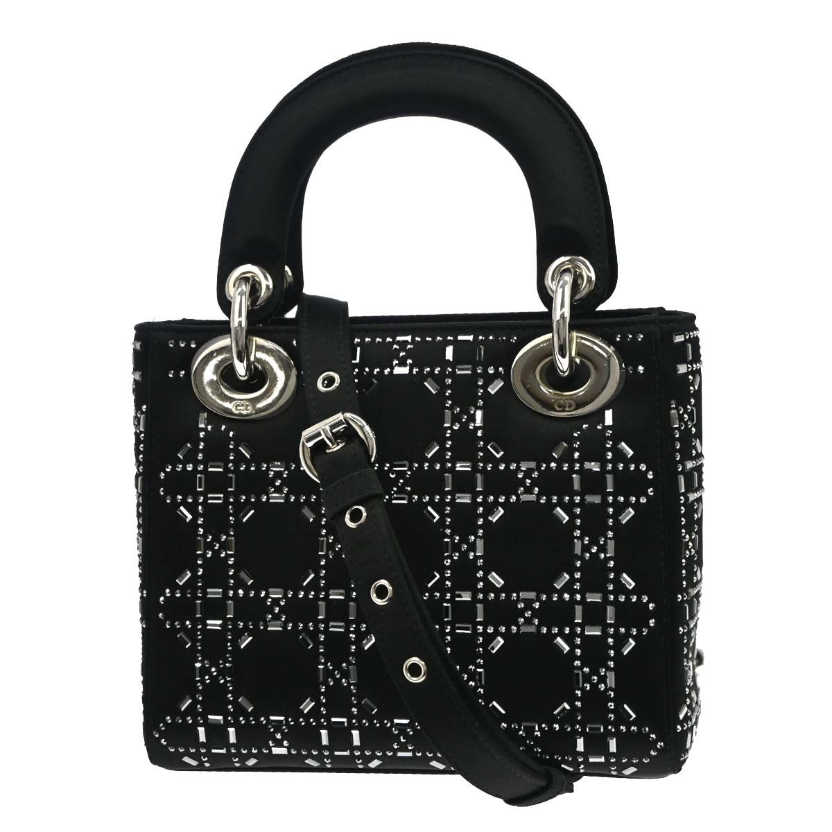 Christian Dior Lady Dior Black Satin And Bead Embroidery Black Satin Handbag (Pre-Owned)