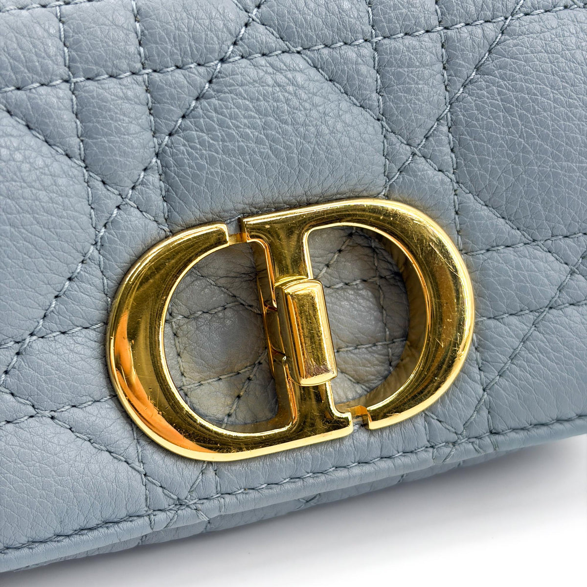 Christian Dior Caro Cannage Quilt Calfskin Gray Leather Handbag (Pre-Owned)