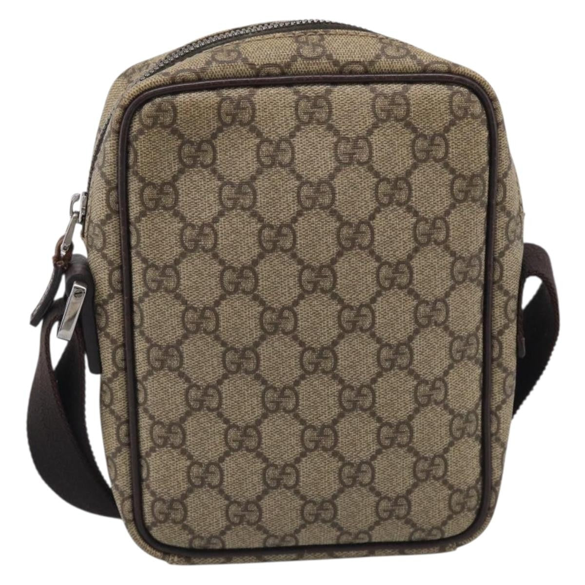 Gucci Vintage Front Pocket Flat Messenger Gg Canvas And Leather Beige Canvas Shoulder Bag Bag (Pre-Owned)
