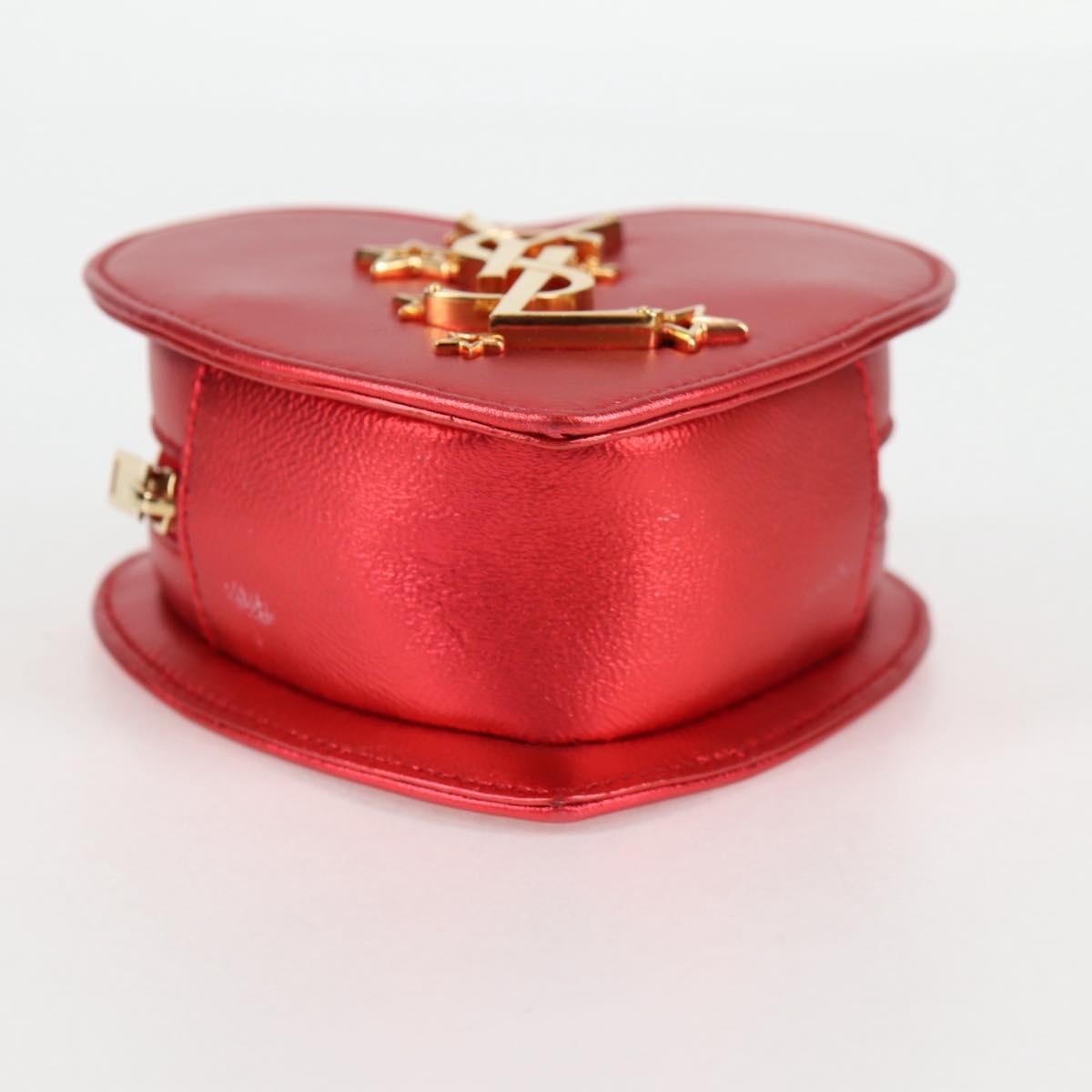 Saint Laurent Love Heart Chain Leather Red Leather Shoulder Bag Bag (Pre-Owned)