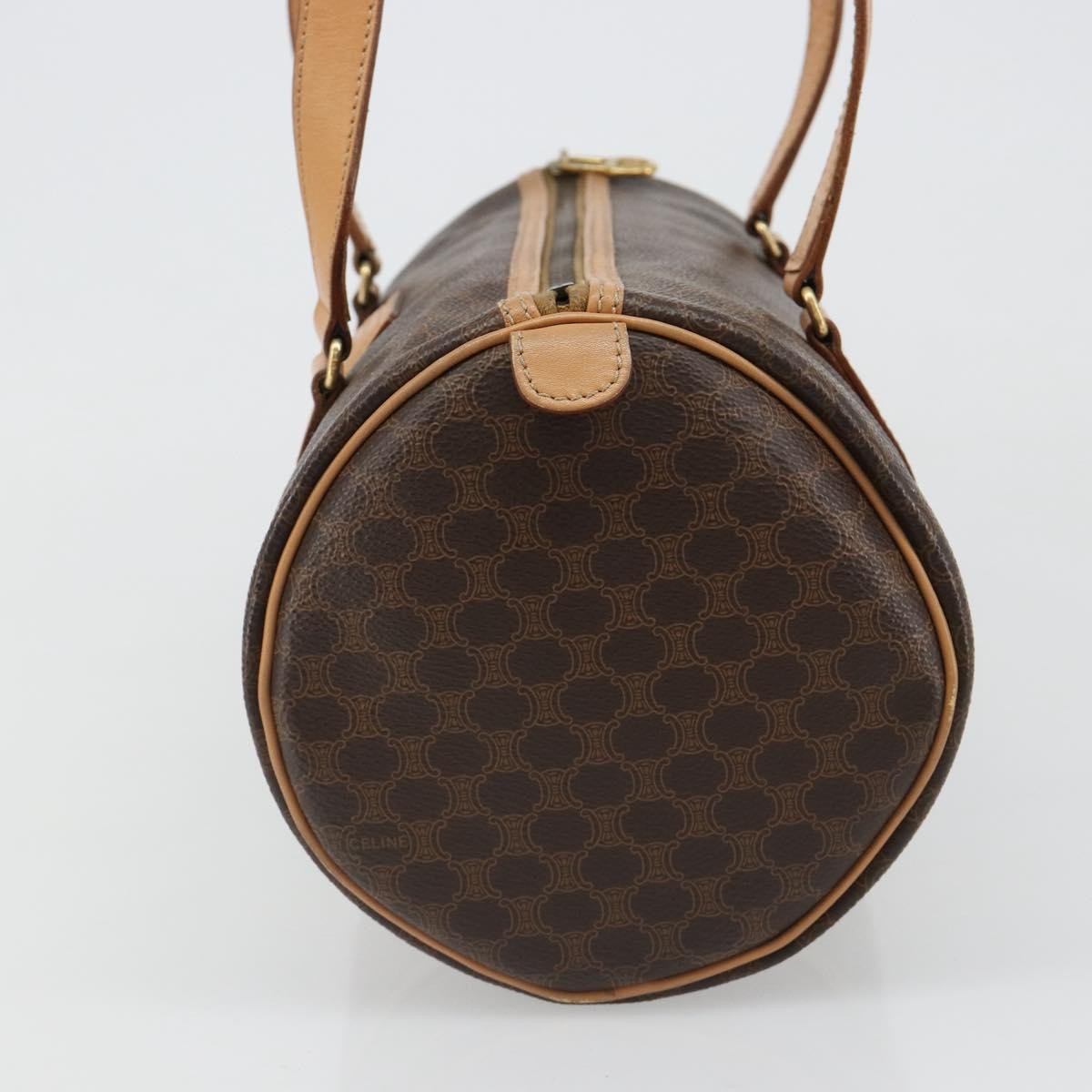 Celine Vintage Barrel Macadam Canvas & Leather Brown Pvc Handbag (Pre-Owned)