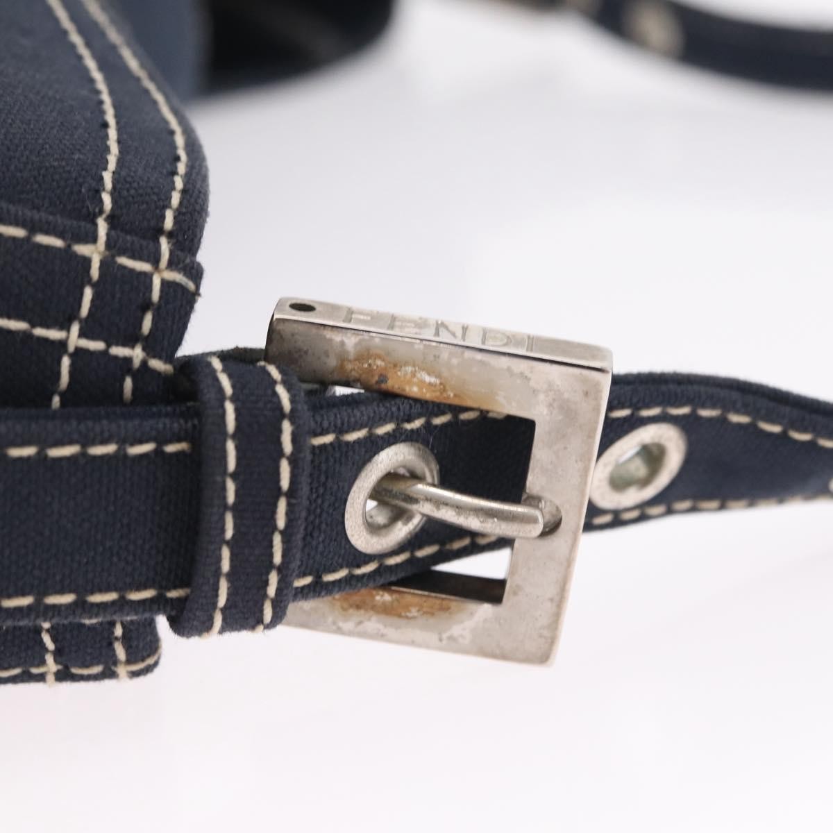 Fendi Baguette Canvas Navy Canvas Handbag (Pre-Owned)