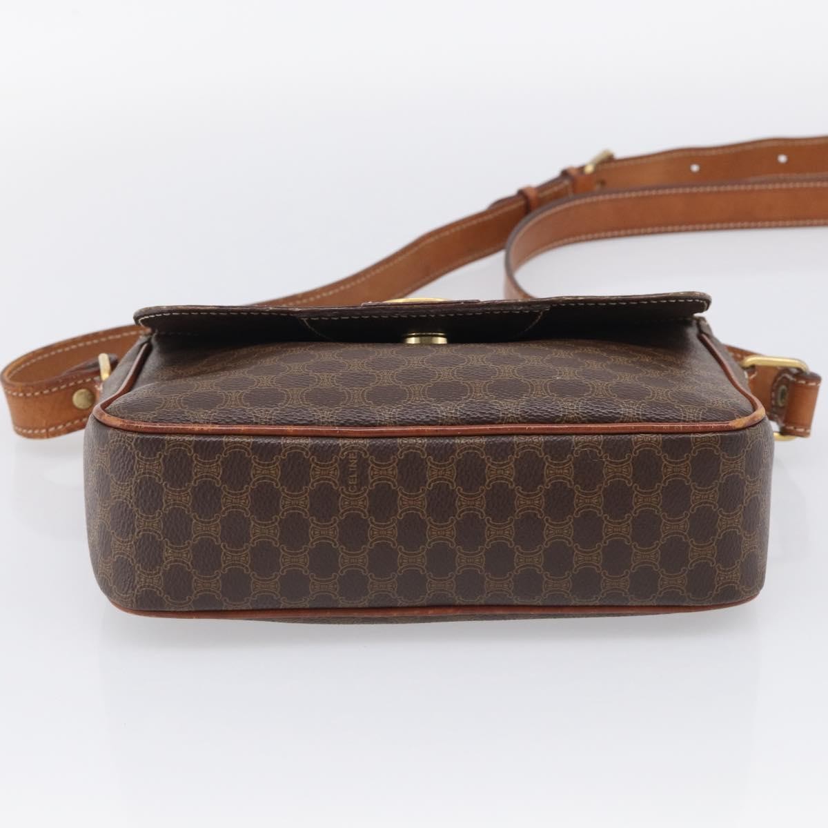 Celine Macadam Shoulder Leather Brown Canvas Crossbody Bag Bag (Pre-Owned)