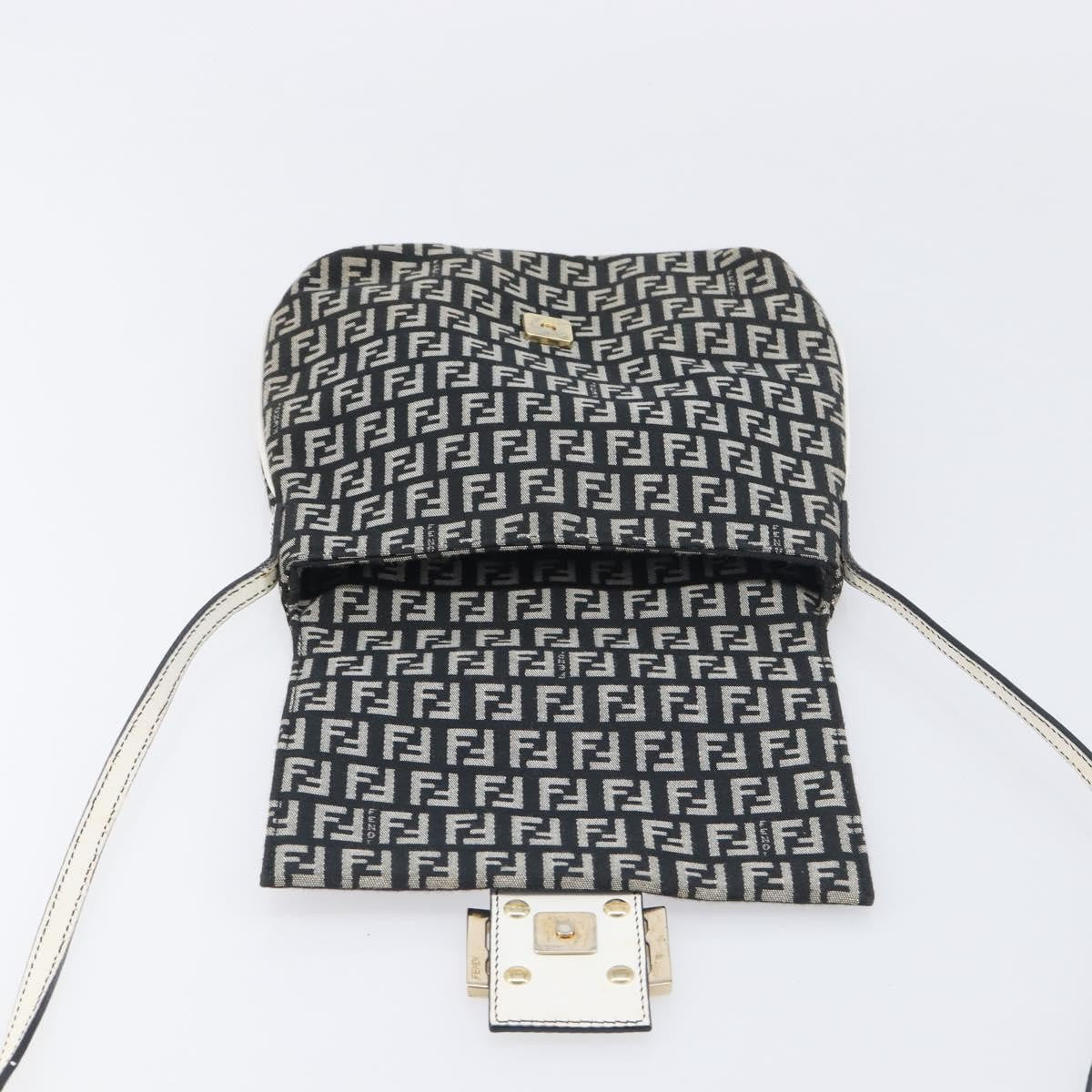 Fendi Vintage Flap Zucchino Canvas Black Canvas Crossbody Bag Bag (Pre-Owned)