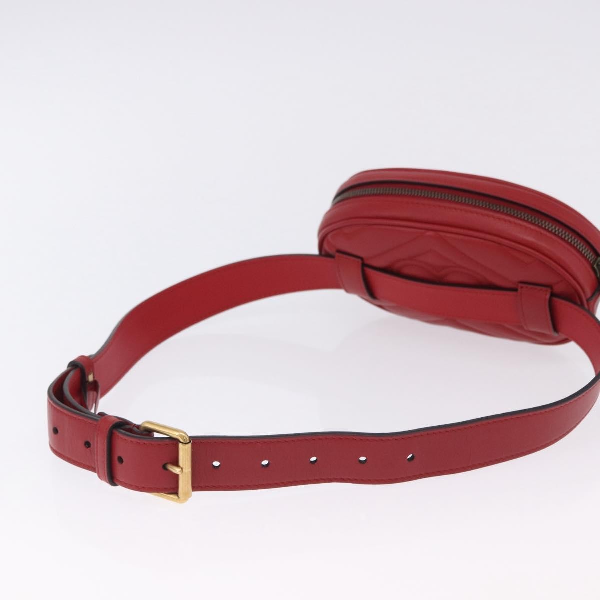 Gucci Gg Marmont Belt Matelasse Leather Red Leather Handbag (Pre-Owned)