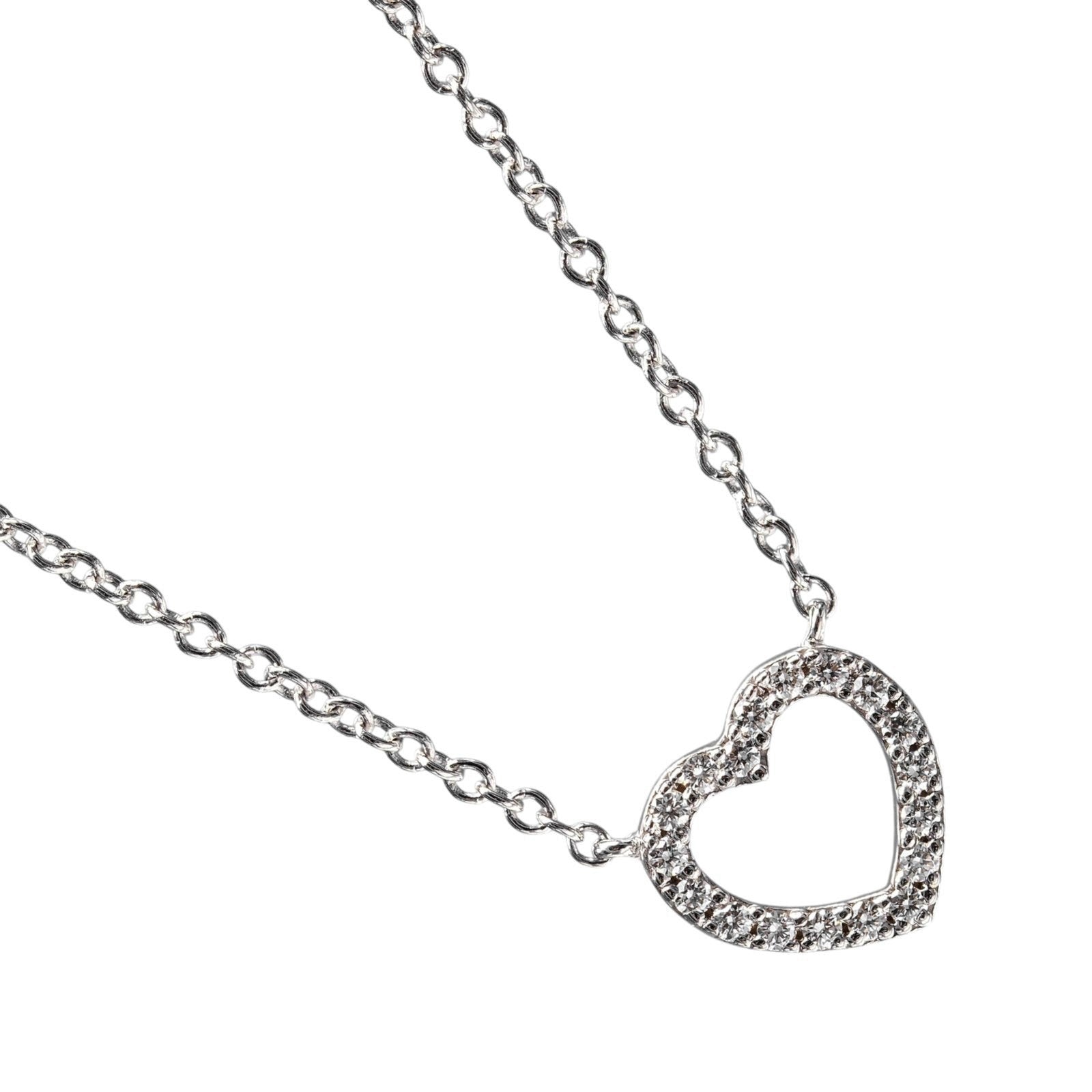 Tiffany & Co. Metro Heart Pendant 18K White Gold And Diamonds Silver White_Gold Necklace Jewelry (Pre-Owned)