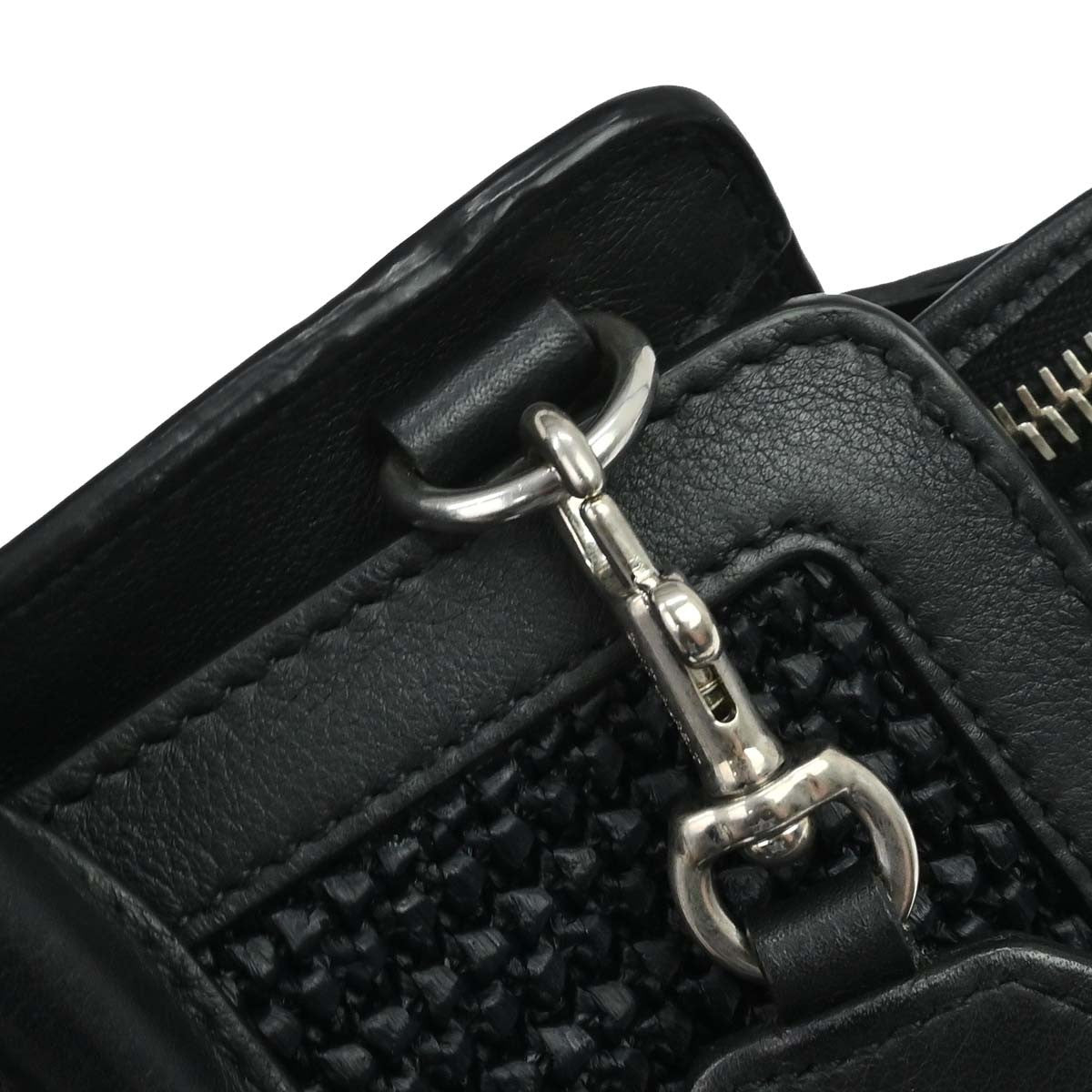 Saint Laurent Monogram Cabas Downtown Raffia And Leather Black Leather Tote Bag Bag (Pre-Owned)