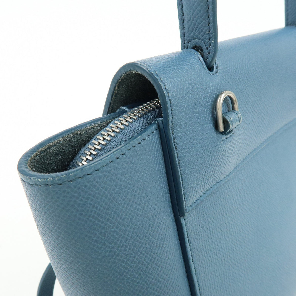 Celine Belt Textured Leather Blue Leather Handbag (Pre-Owned)
