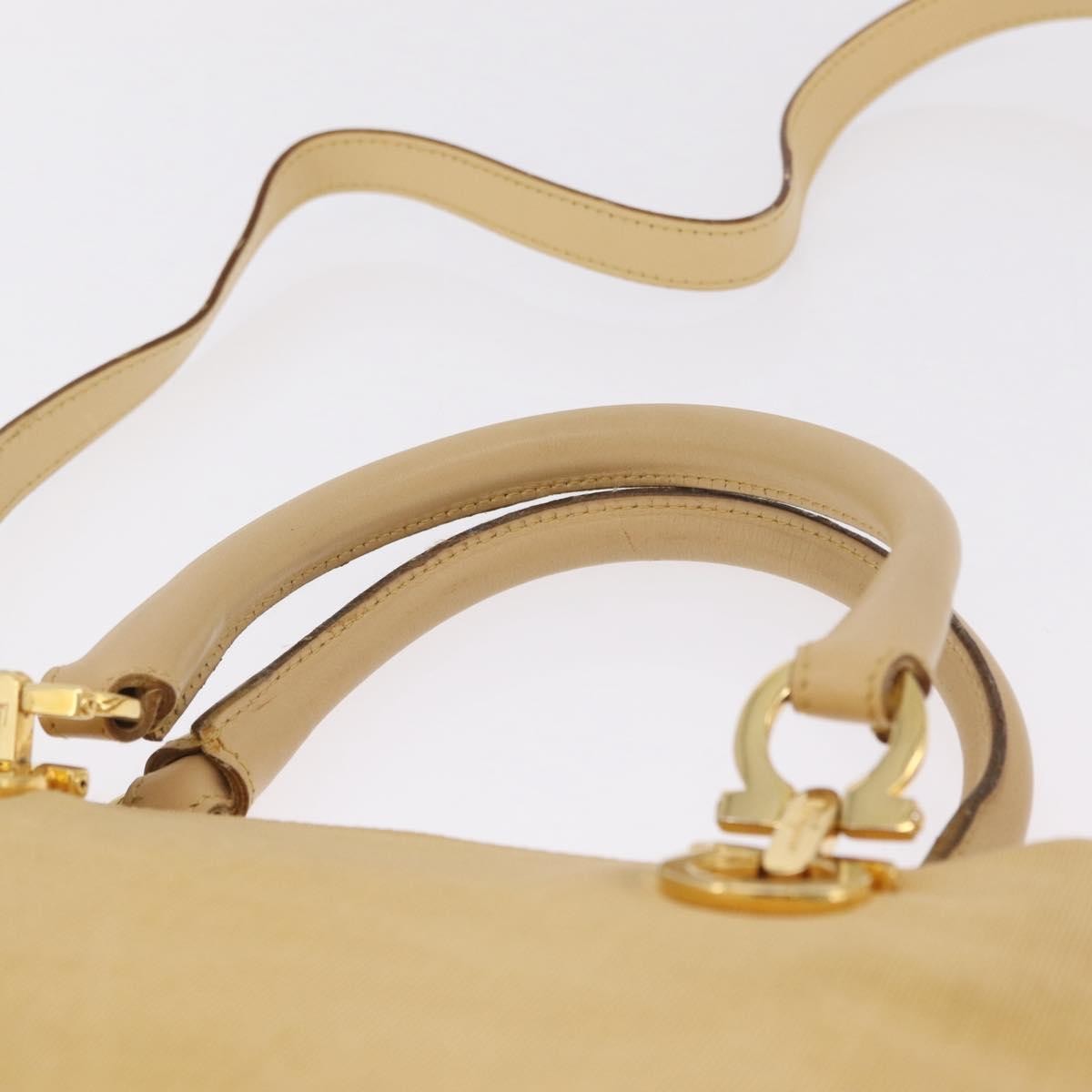 Salvatore Ferragamo Gancini Tote Canvas Beige Canvas Tote Bag Bag (Pre-Owned)