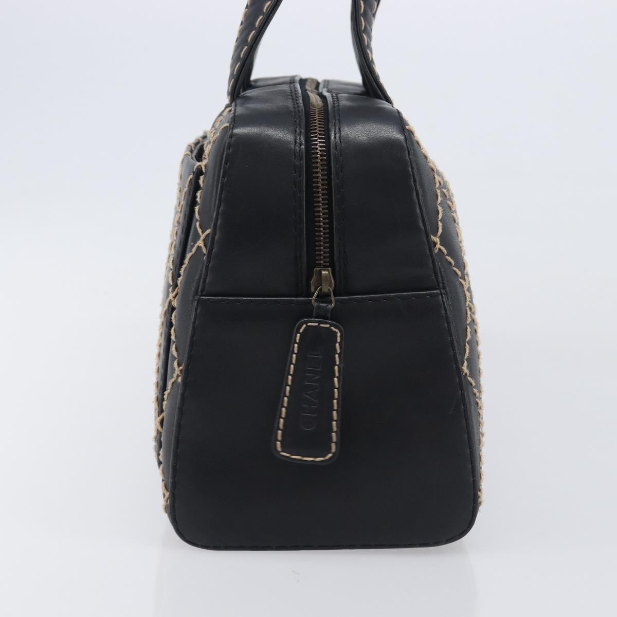 Chanel Surpique Boston Quilted Leather Black Leather Handbag (Pre-Owned)