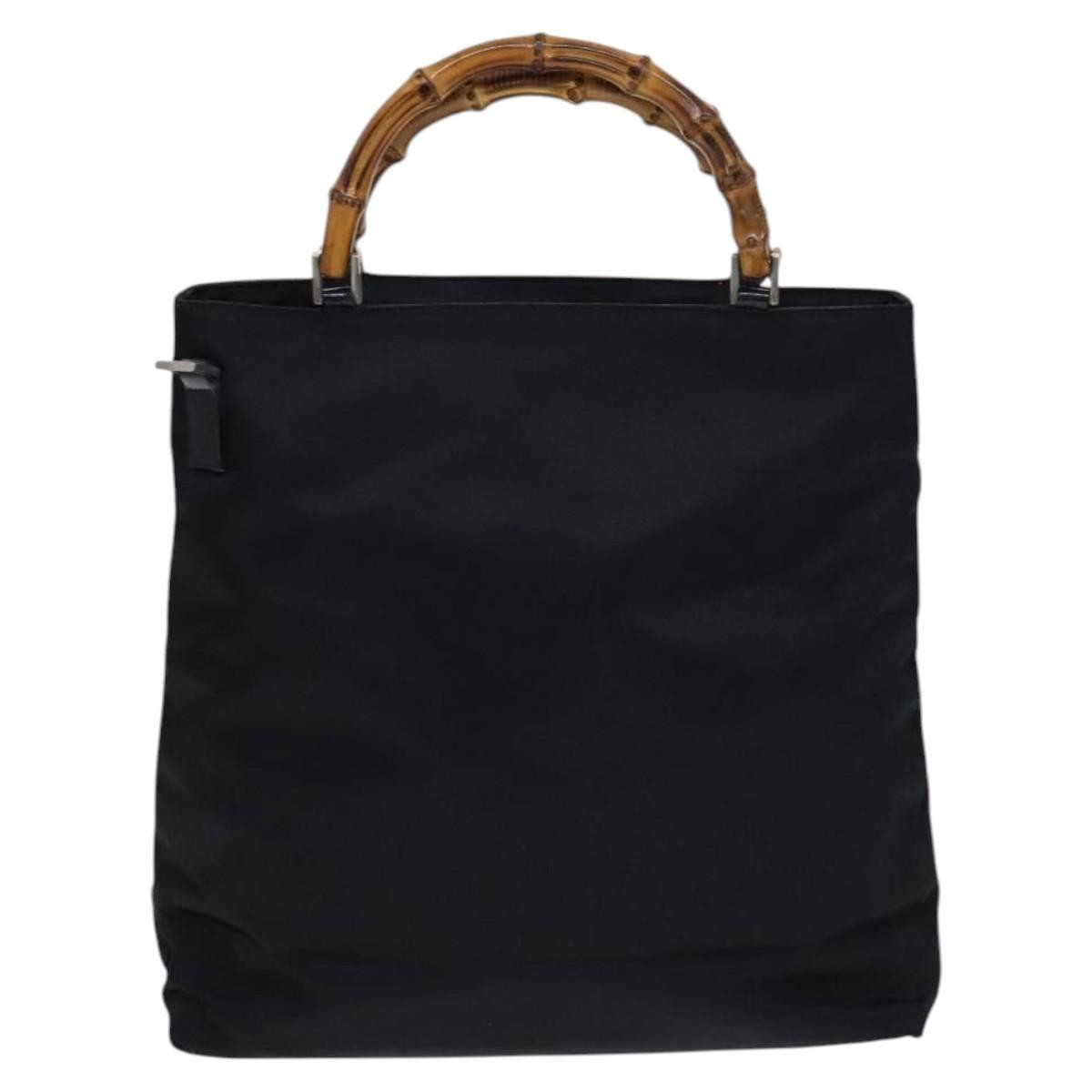 Gucci Vintage Bamboo Handle Nylon Black Nylon Tote Bag Bag (Pre-Owned)