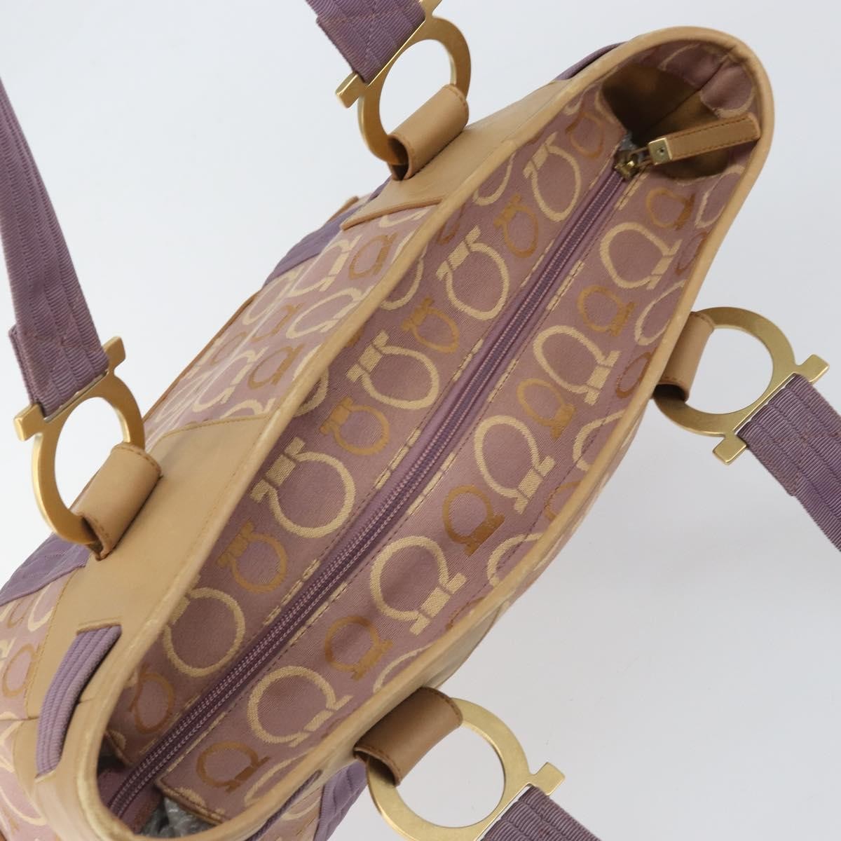 Salvatore Ferragamo Gancini Tote Canvas Purple Canvas Tote Bag Bag (Pre-Owned)