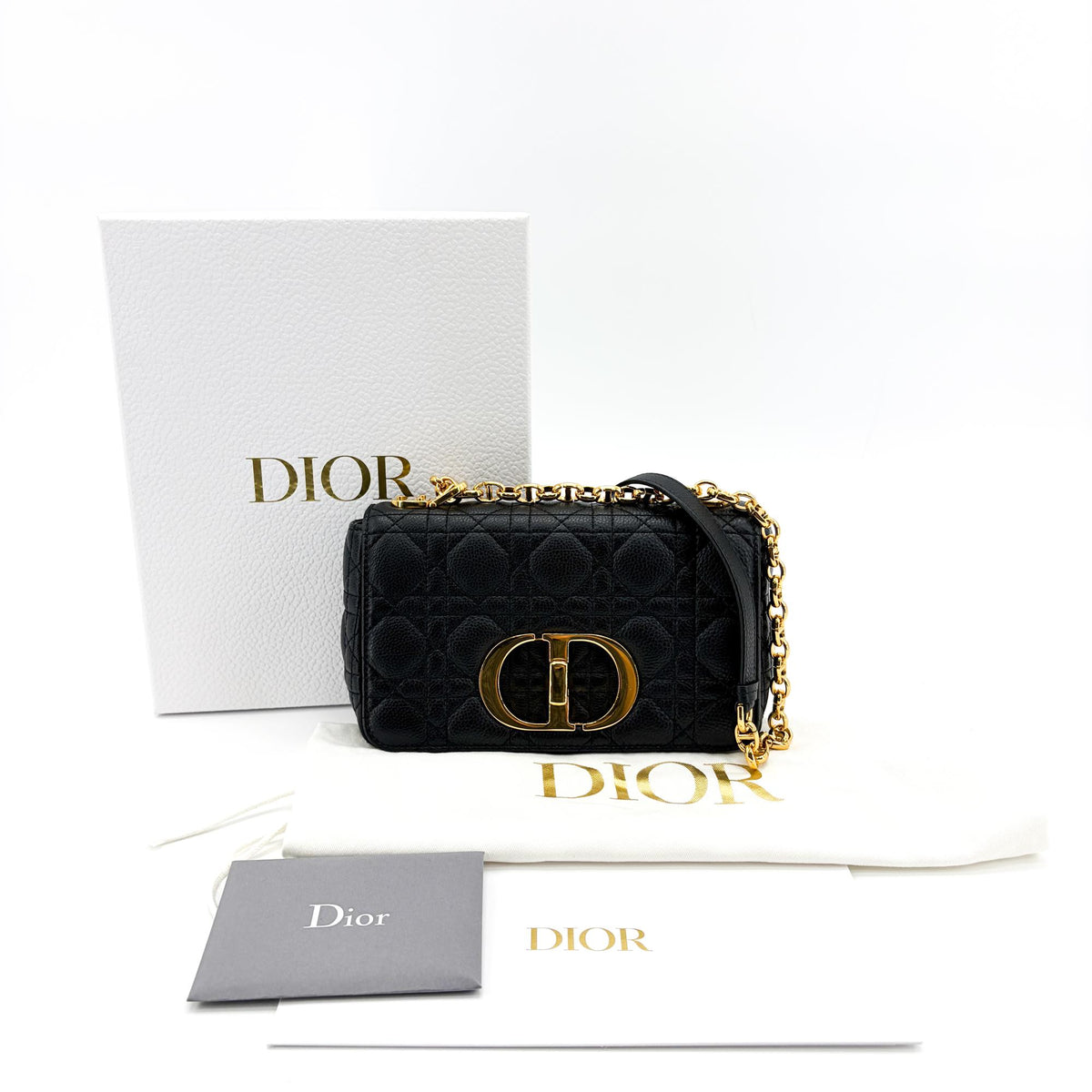 Christian Dior Caro Bag Cannage Quilt Calfskin Black Leather Handbag (Pre-Owned)