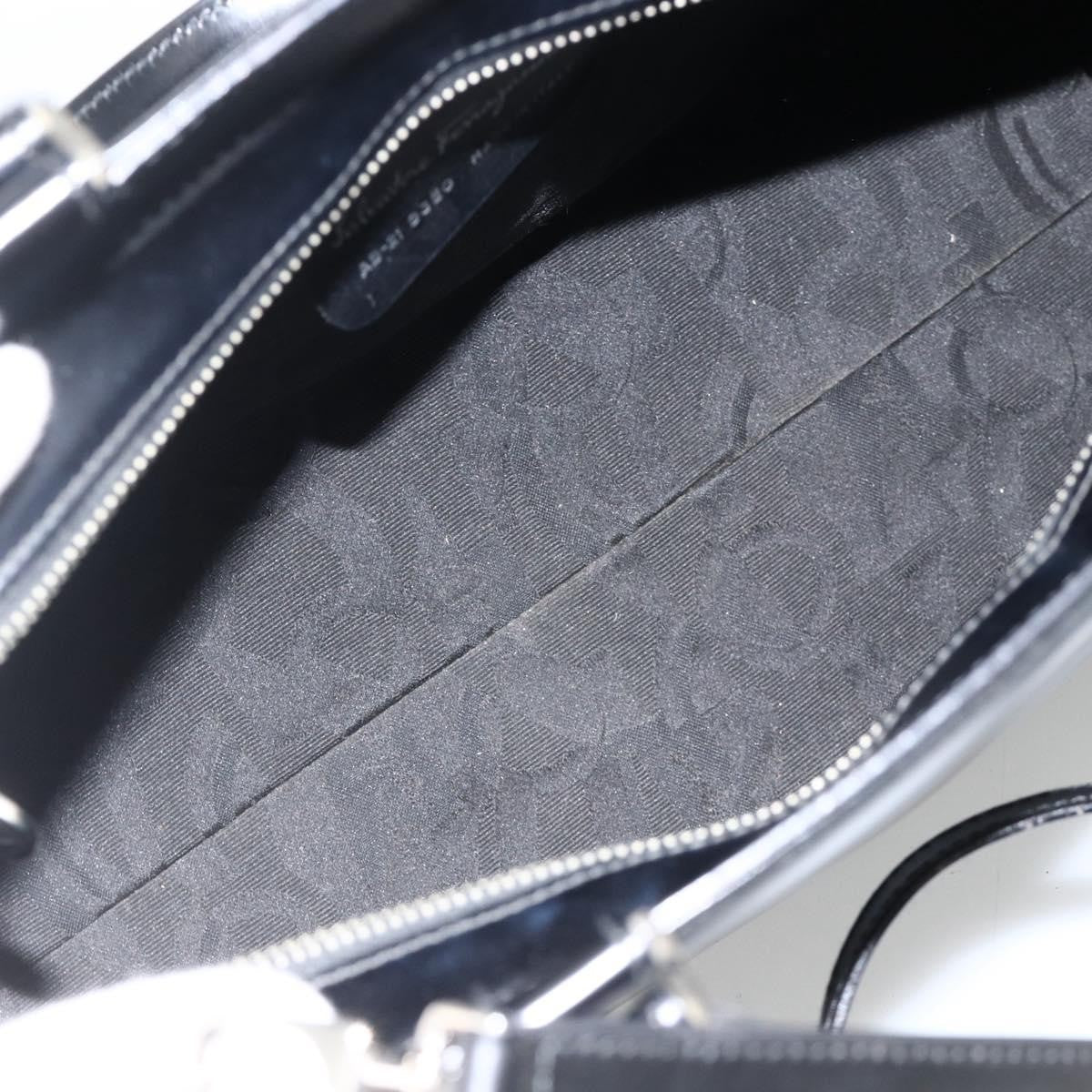 Salvatore Ferragamo Double Gancini Side Buckle Tote Leather Black Leather Handbag (Pre-Owned)