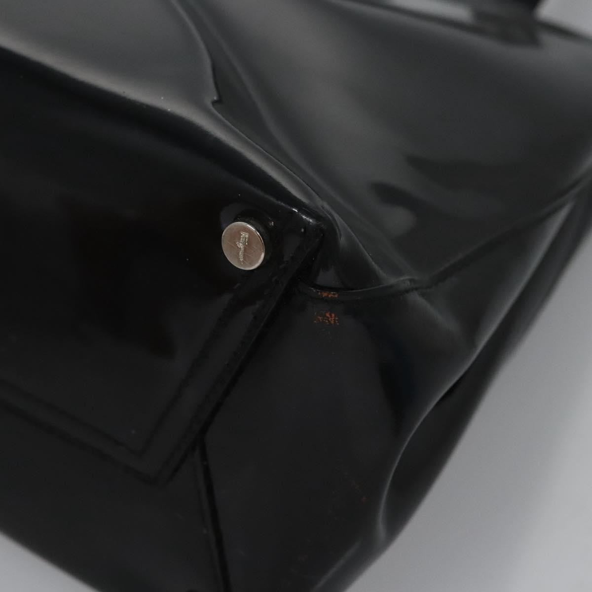 Salvatore Ferragamo Vala Leather Black Patent_Leather Handbag (Pre-Owned)