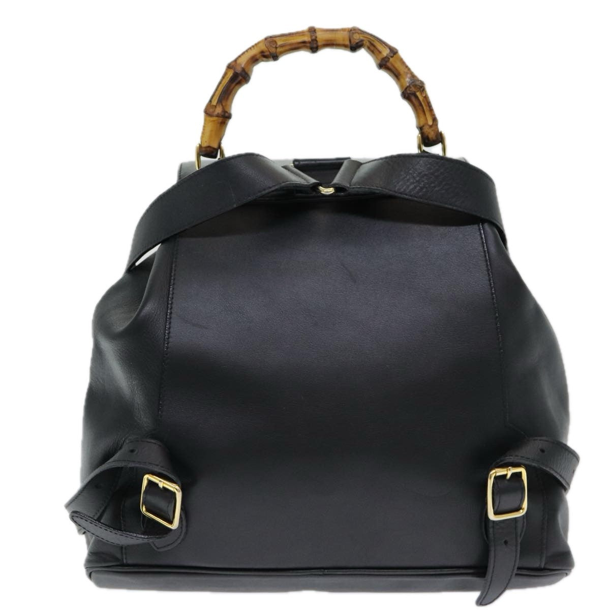 Gucci Vintage Bamboo Leather Black Leather Backpack Bag (Pre-Owned)