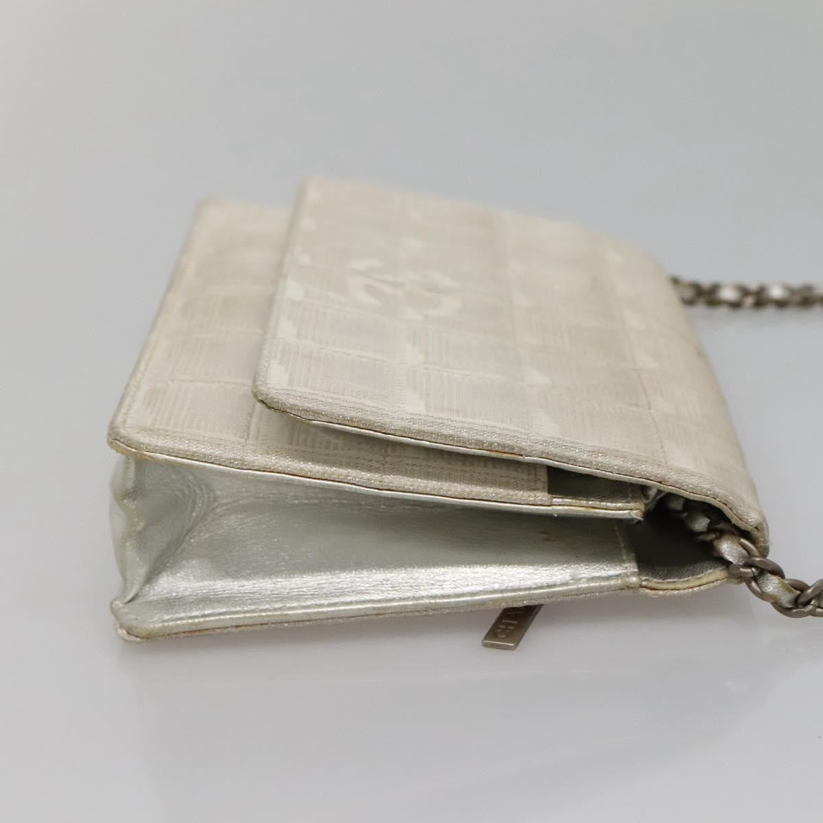 Chanel Travel Line Wallet On Chain Quilted Nylon Silver Nylon Bag (Pre-Owned)
