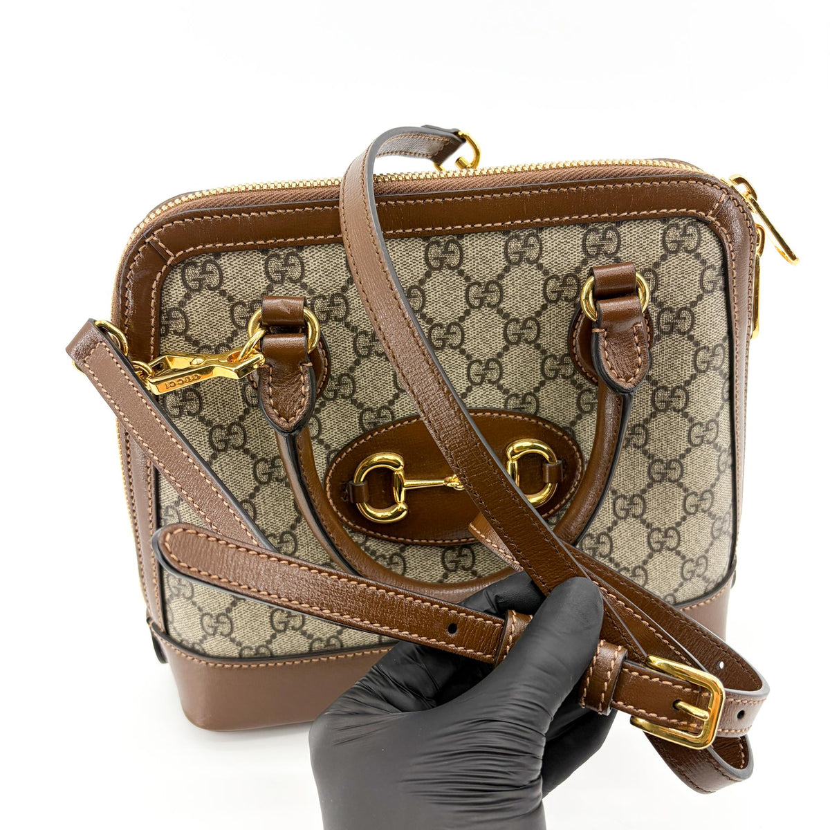 Gucci Horsebit 1955 Gg Canvas With Leather Brown Canvas Tote Bag Bag (Pre-Owned)