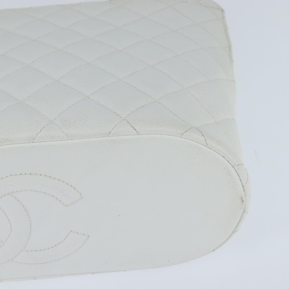 Chanel Vintage Cc Zip Around Bowler Quilted Caviar White Leather Tote Bag Bag (Pre-Owned)