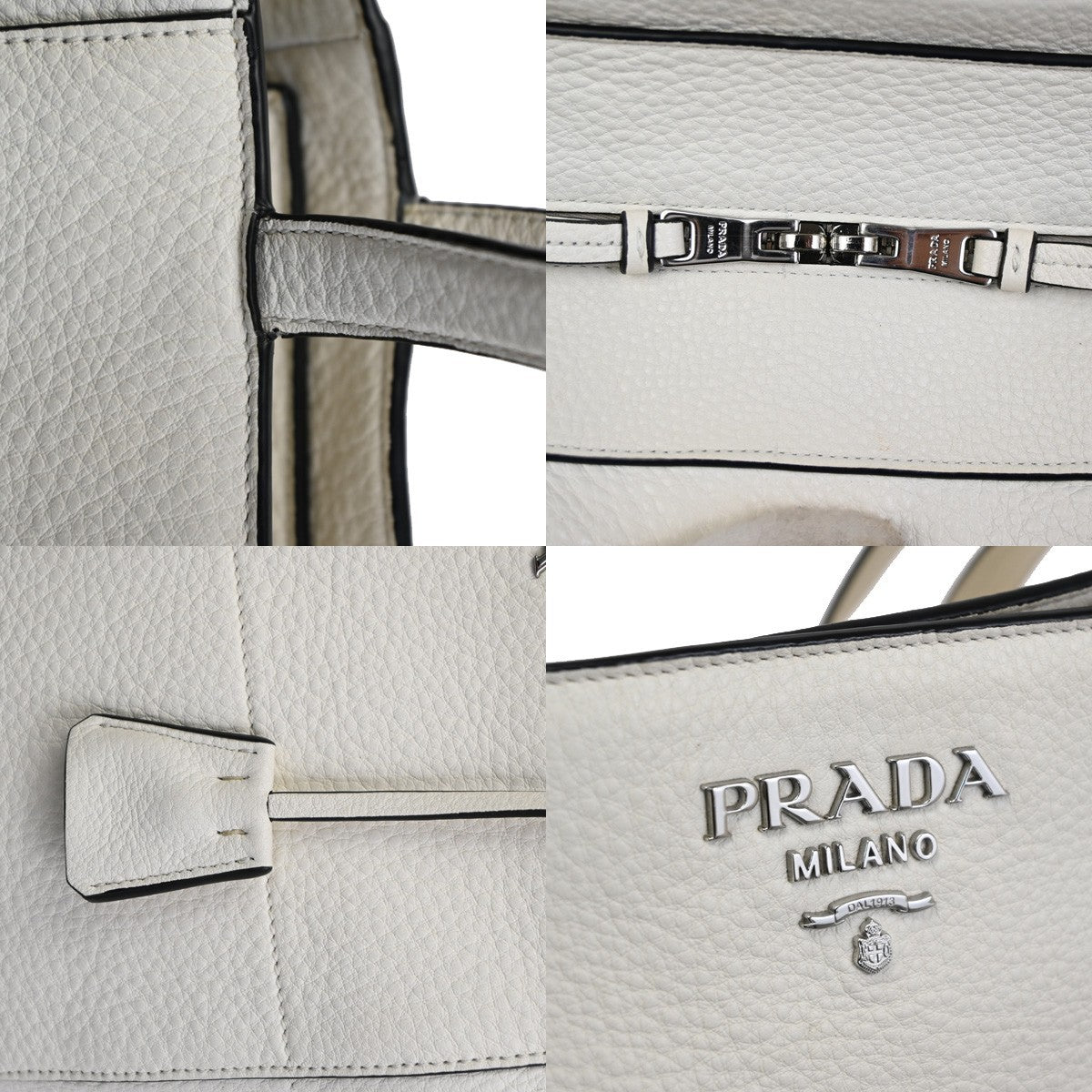 Prada Vintage Tote Leather White Leather Tote Bag Bag (Pre-Owned)
