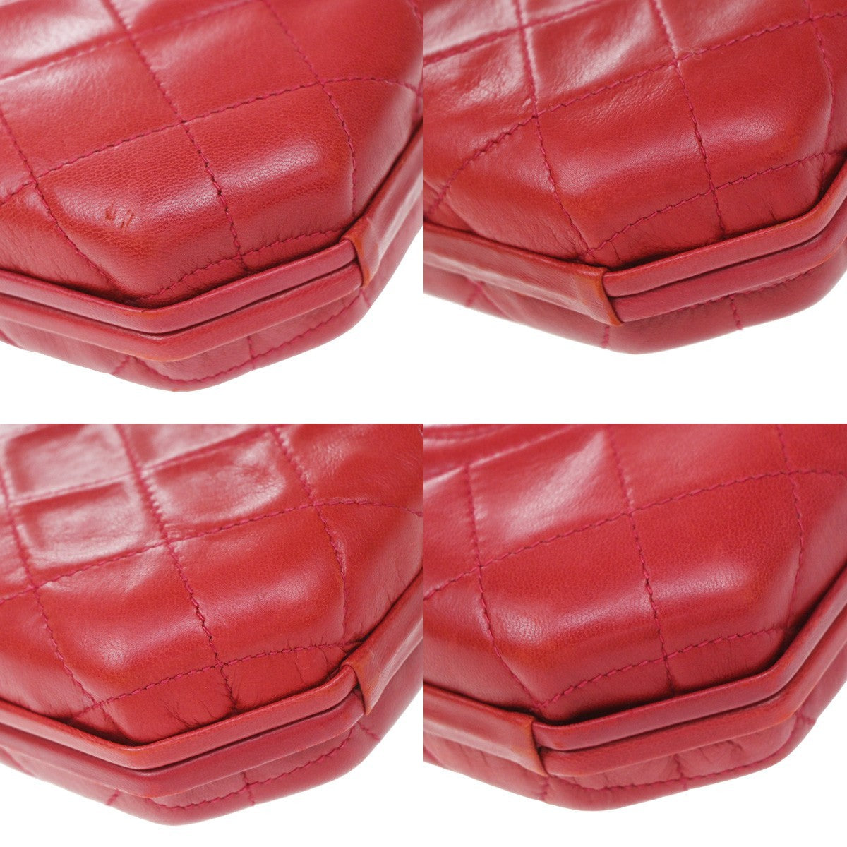 Chanel Vintage Chain Frame Quilted Lambskin Red Leather Handbag (Pre-Owned)
