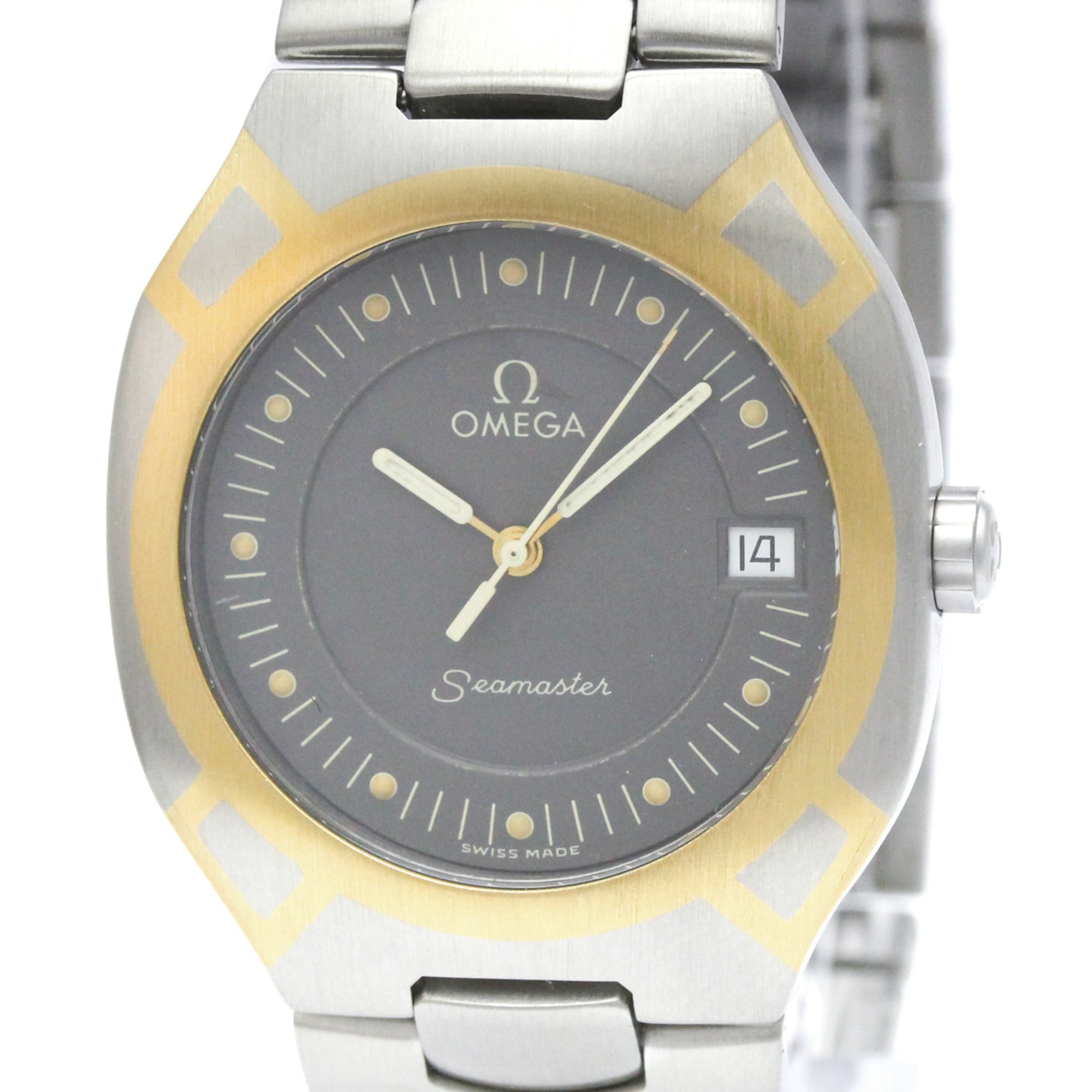 Omega Seamaster Polaris Day-Date Quartz Stainless Steel And Yellow Gold (18K) Watch (Pre-Owned)
