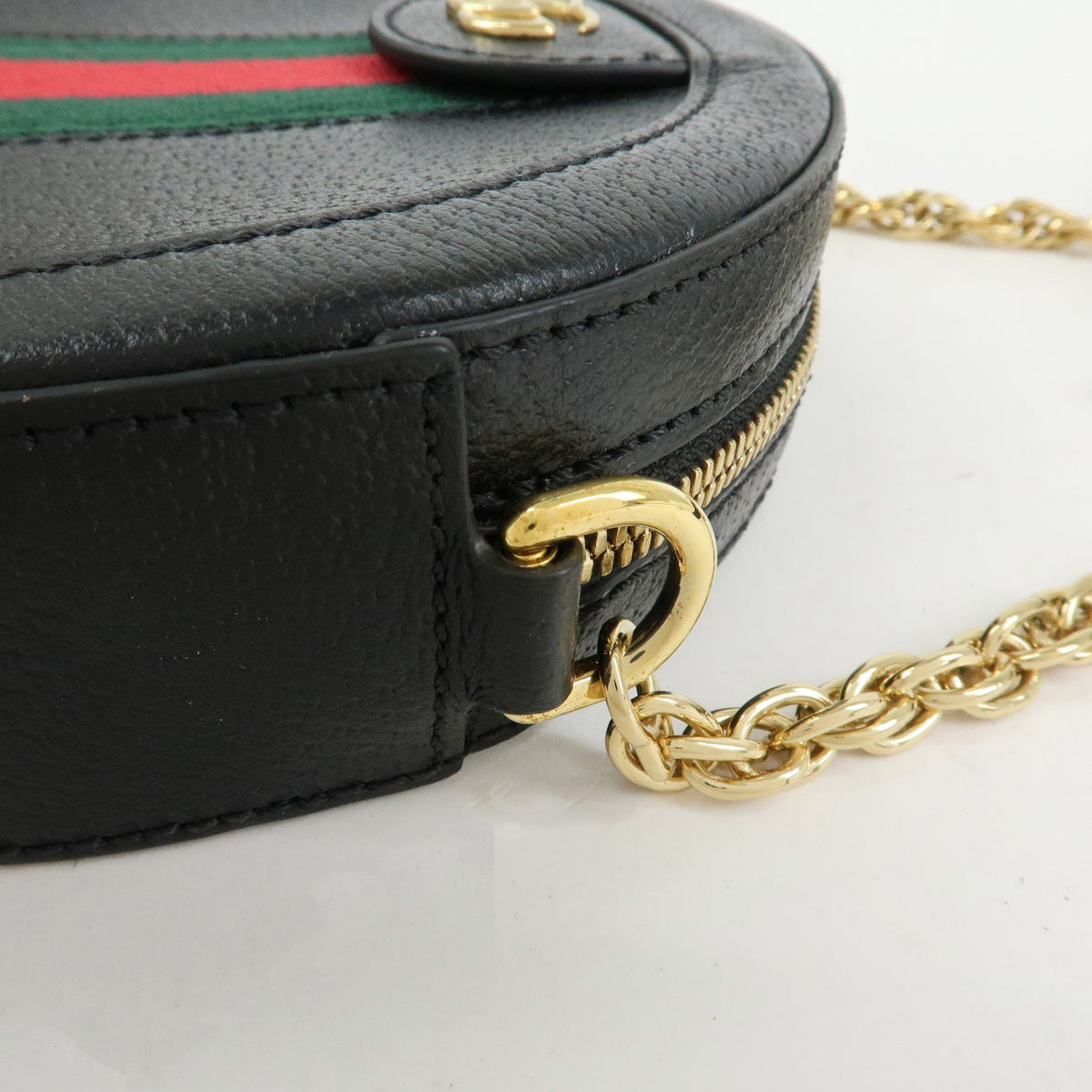 Gucci Ophidia Round Leather Black Leather Shoulder Bag Bag (Pre-Owned)