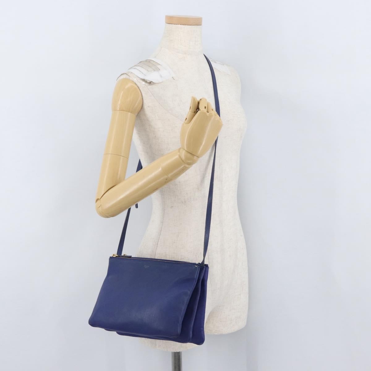 Celine Trio Leather Blue Leather Shoulder Bag Bag (Pre-Owned)