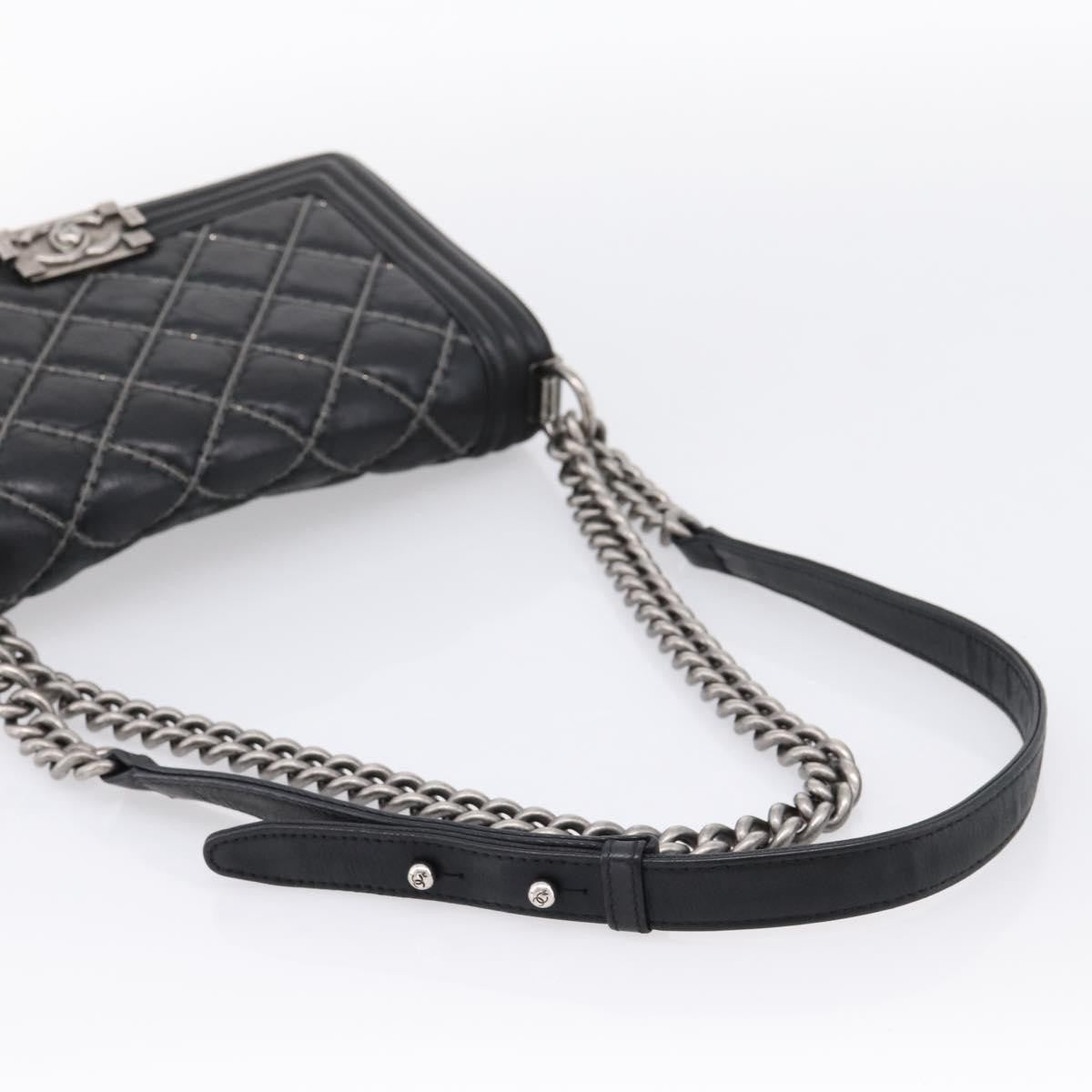 Chanel Boy Flap Quilted Calfskin With Micro Chain Detail Black Leather Shoulder Bag Bag (Pre-Owned)