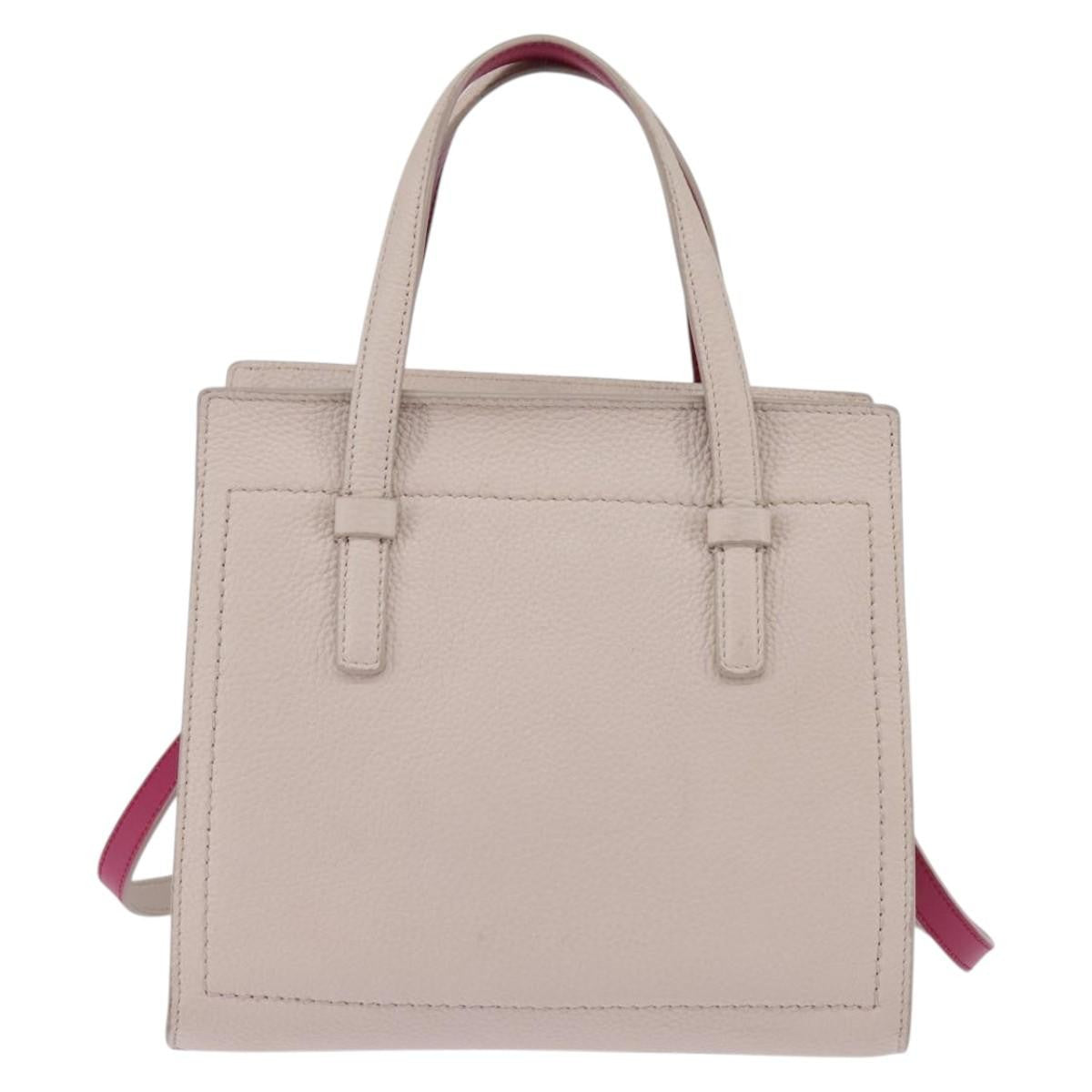 Salvatore Ferragamo Amy Tote Pebbled Leather Beige Leather Handbag (Pre-Owned)