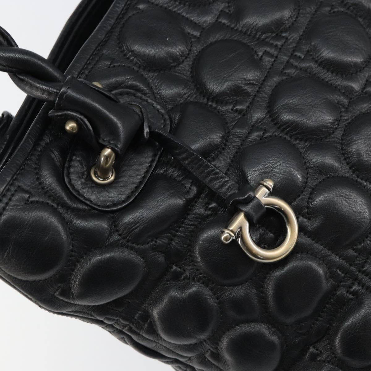 Salvatore Ferragamo Gancini Leather Black Leather Handbag (Pre-Owned)