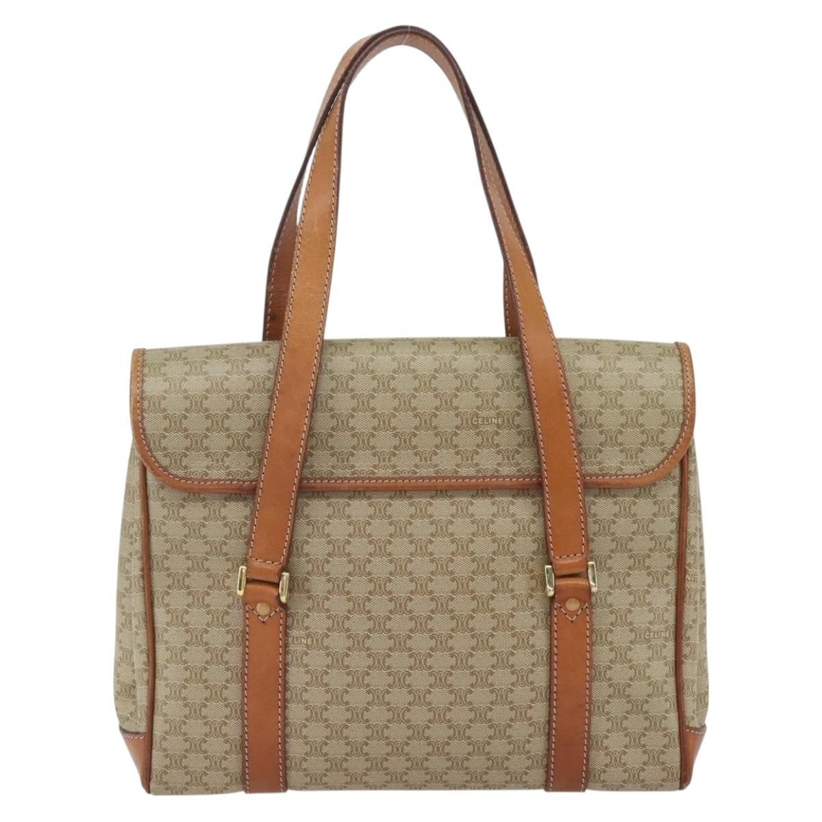 Celine Vintage Macadam Canvas And Leather Beige Canvas Handbag (Pre-Owned)